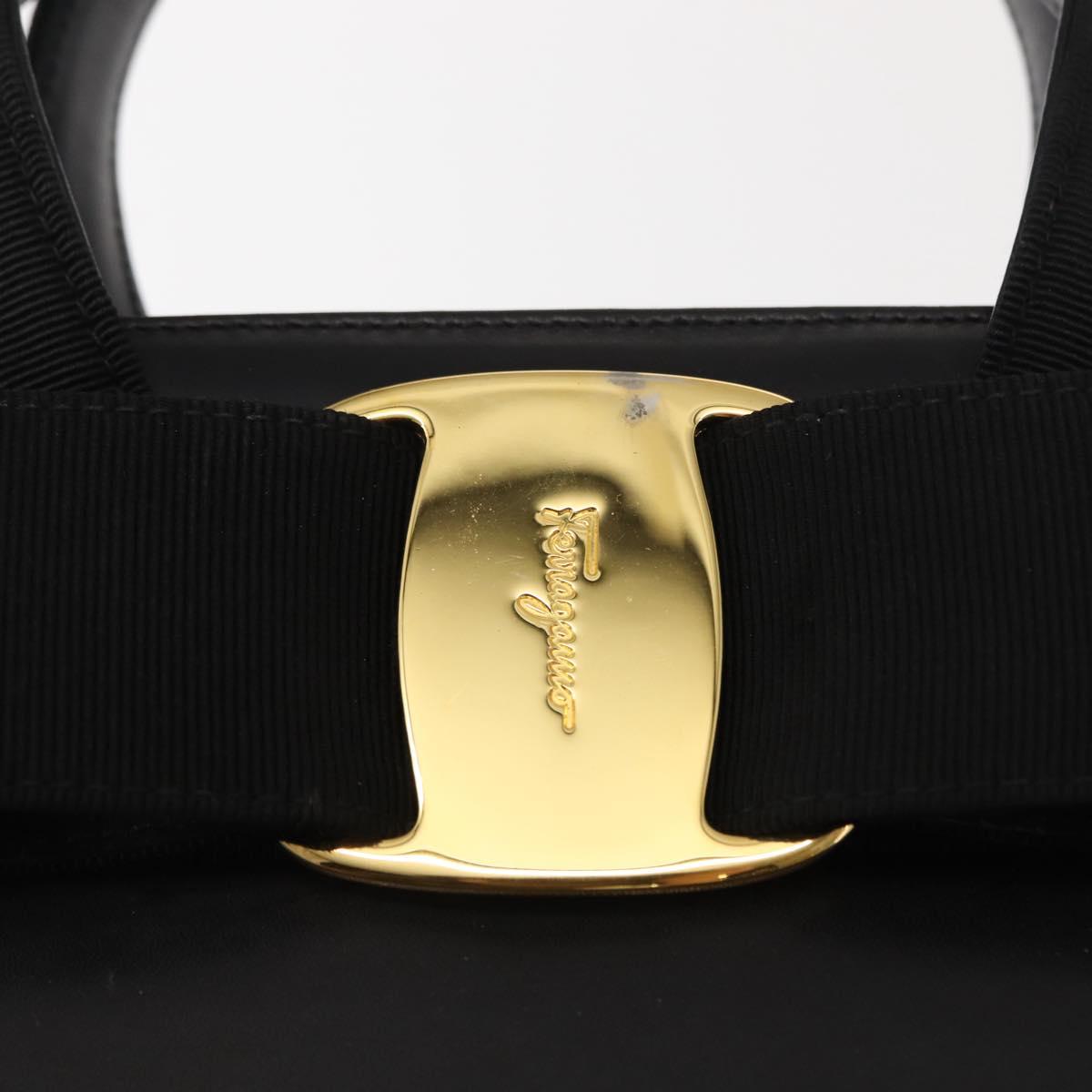 Salvatore Ferragamo Vala Hand Bag Leather Black Gold Auth 148890