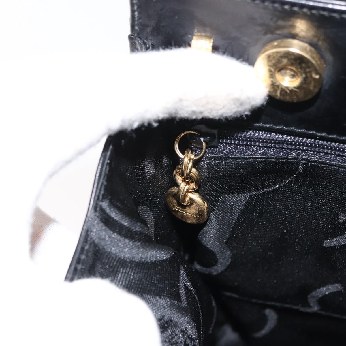 Salvatore Ferragamo Vala Hand Bag Leather Black Gold Auth 148890