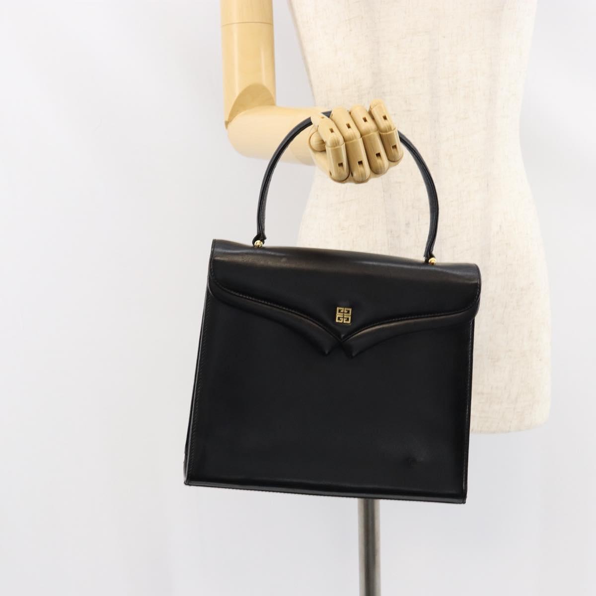 GIVENCHY Hand Bag Leather Black Gold Auth 148891