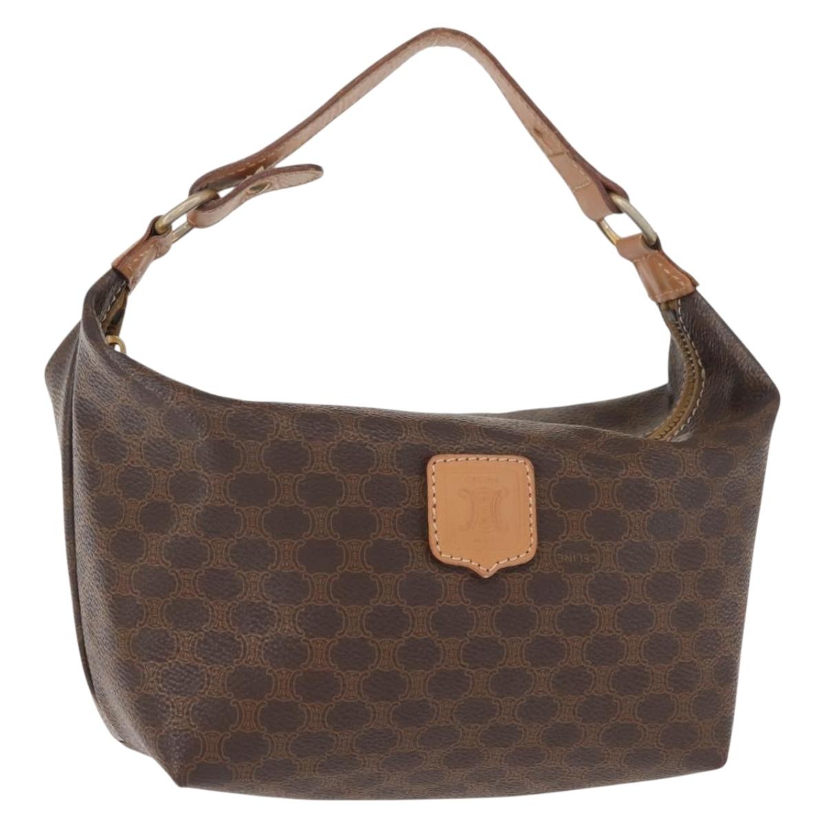 CELINE Macadam Canvas Hand Bag PVC Leather Brown Gold Auth 148895