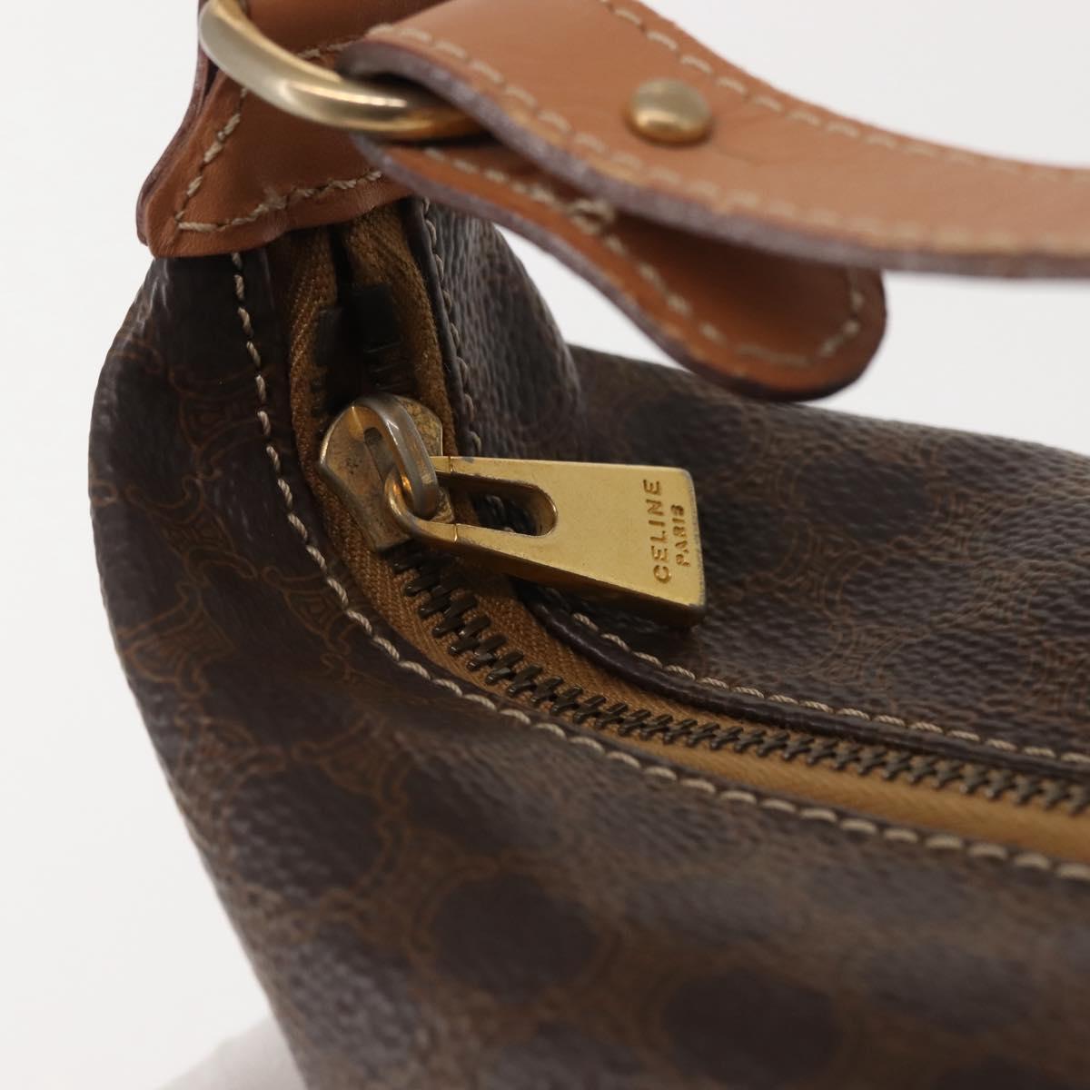 CELINE Macadam Canvas Hand Bag PVC Leather Brown Gold Auth 148895