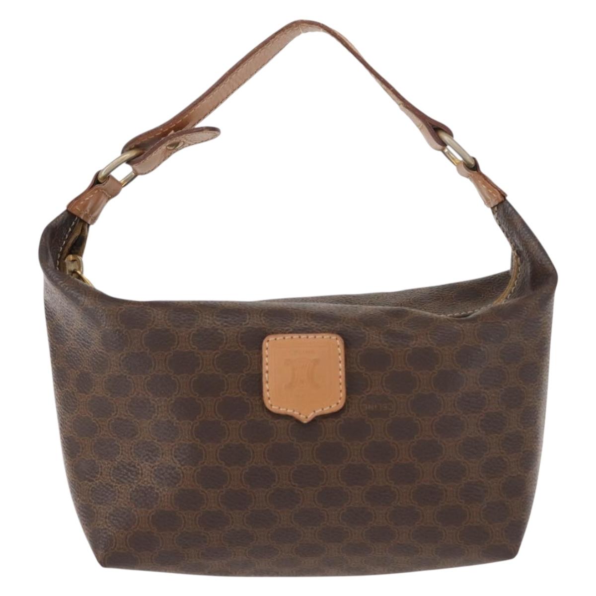 CELINE Macadam Canvas Hand Bag PVC Leather Brown Gold Auth 148895