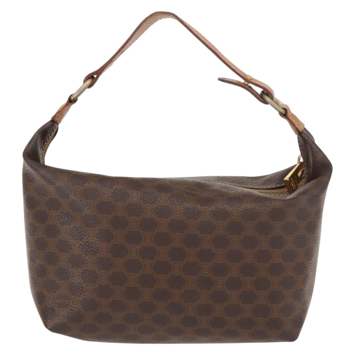 CELINE Macadam Canvas Hand Bag PVC Leather Brown Gold Auth 148895