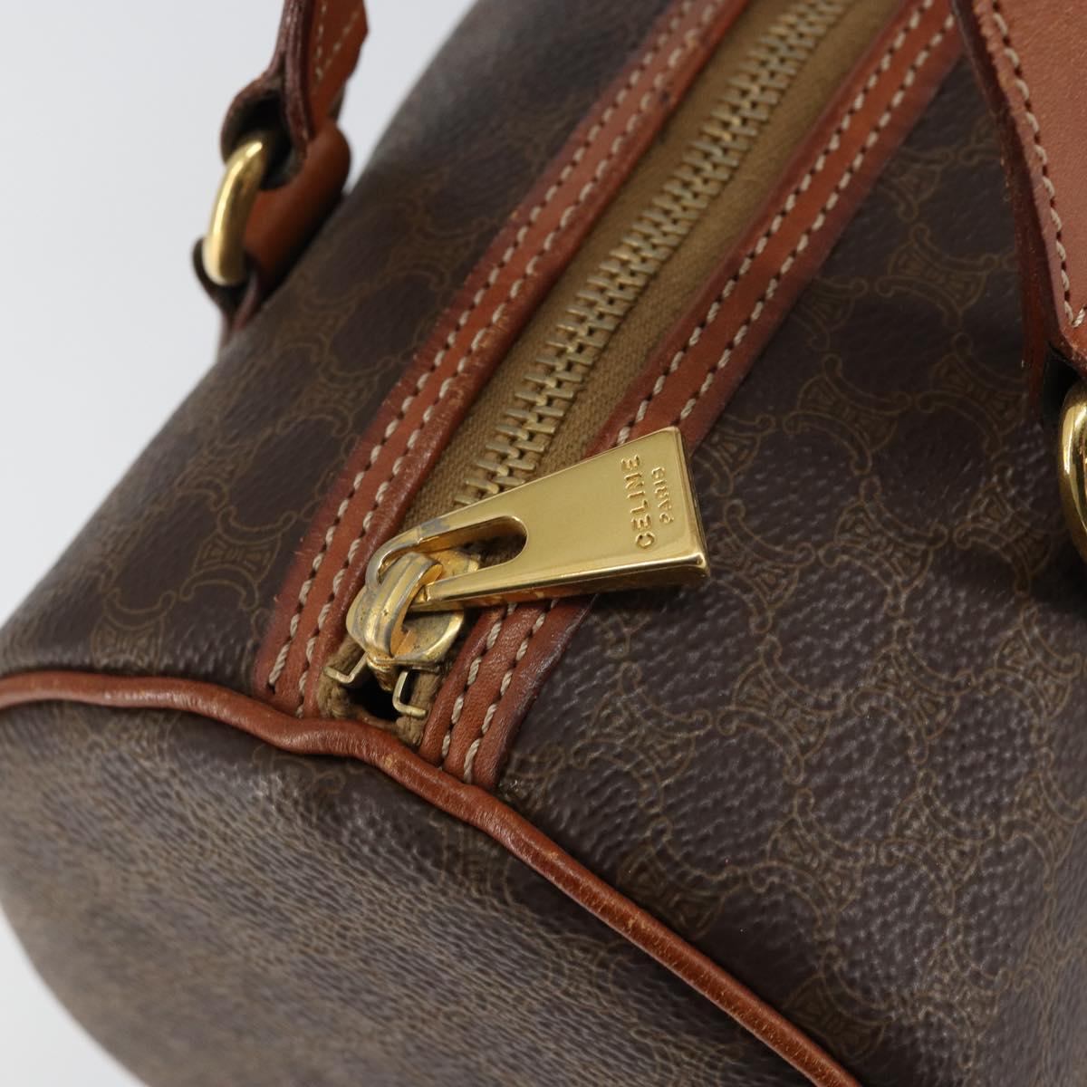 CELINE Macadam Canvas Hand Bag PVC Leather Brown Gold Auth 148898