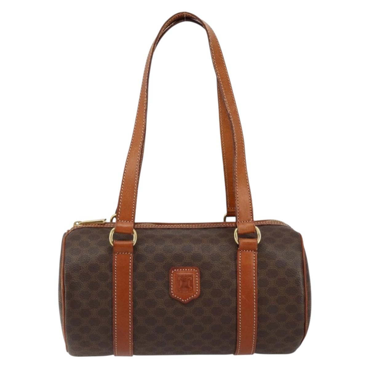 CELINE Macadam Canvas Hand Bag PVC Leather Brown Gold Auth 148898