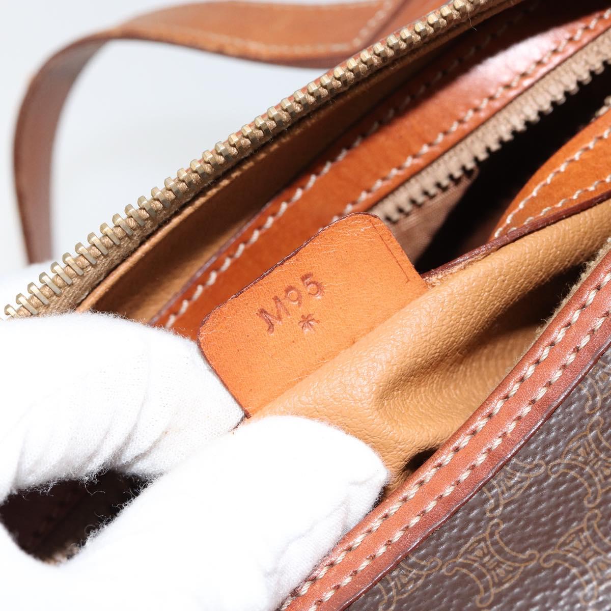 CELINE Macadam Canvas Hand Bag PVC Leather Brown Gold Auth 148898