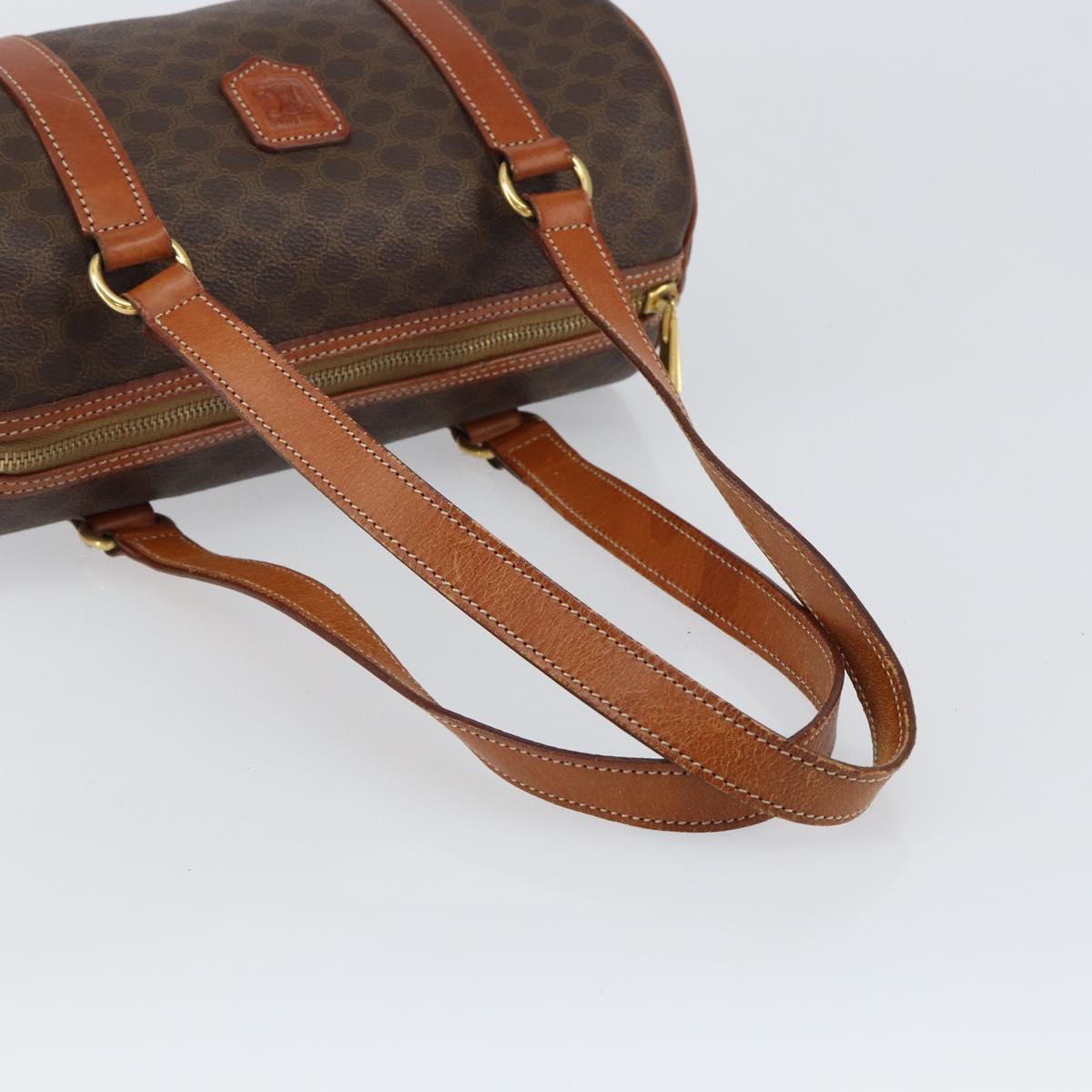 CELINE Macadam Canvas Hand Bag PVC Leather Brown Gold Auth 148898