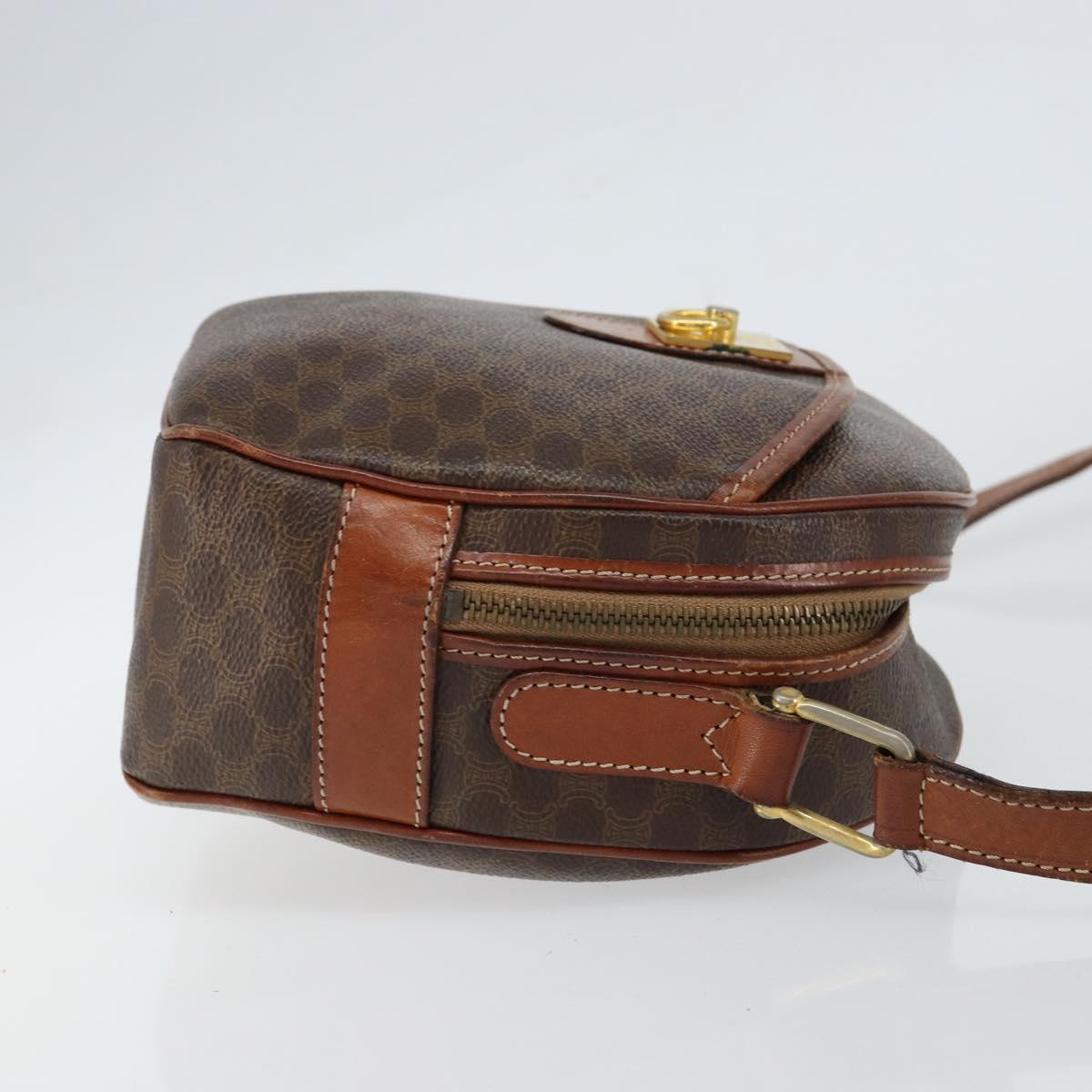 CELINE Macadam Canvas Shoulder Bag PVC Leather Brown Gold Auth 148899
