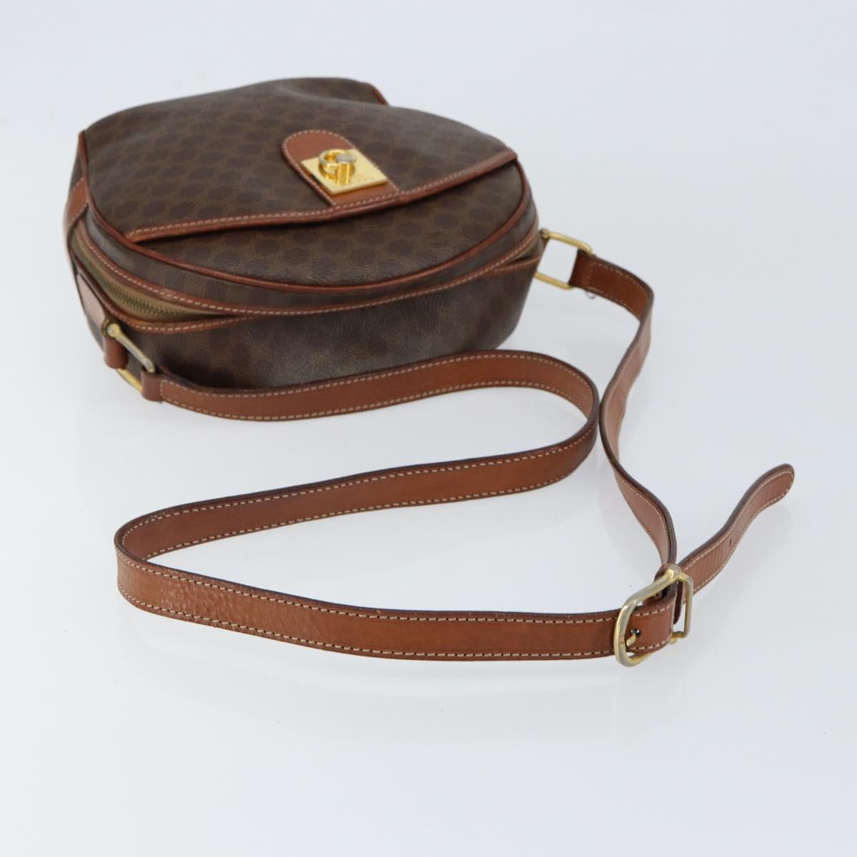 CELINE Macadam Canvas Shoulder Bag PVC Leather Brown Gold Auth 148899