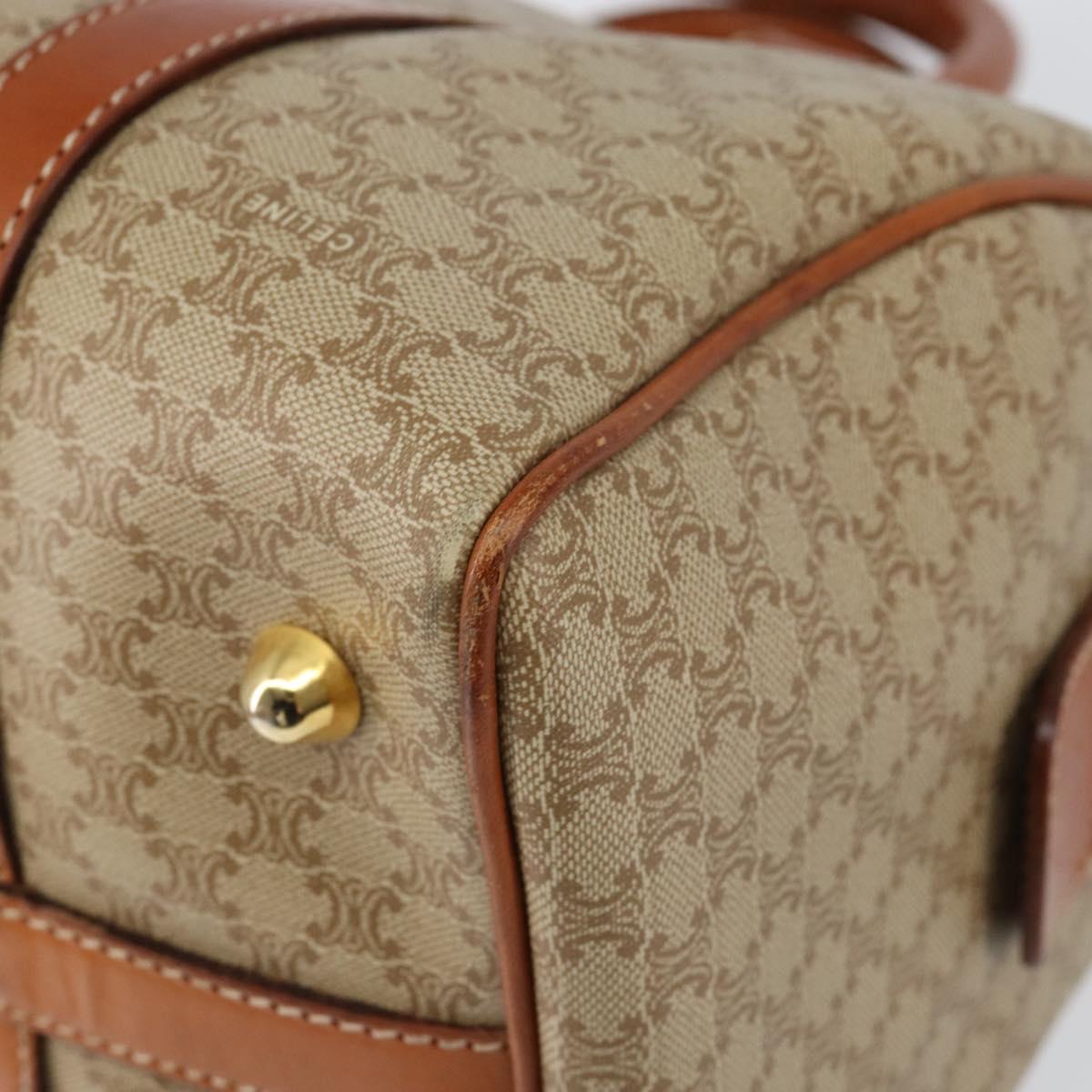 CELINE Macadam Canvas Hand Bag PVC Leather Beige Gold Auth 148900