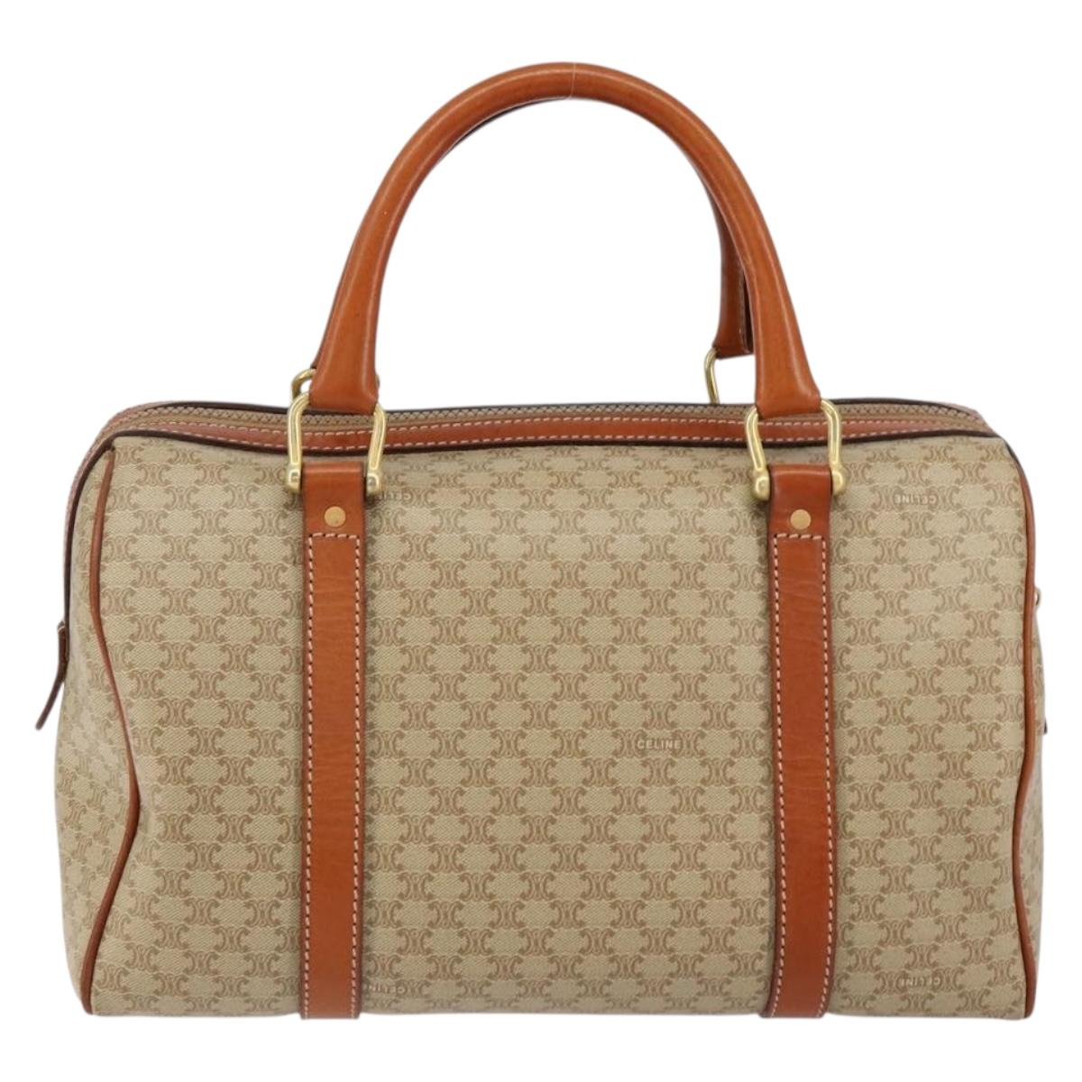 CELINE Macadam Canvas Hand Bag PVC Leather Beige Gold Auth 148900