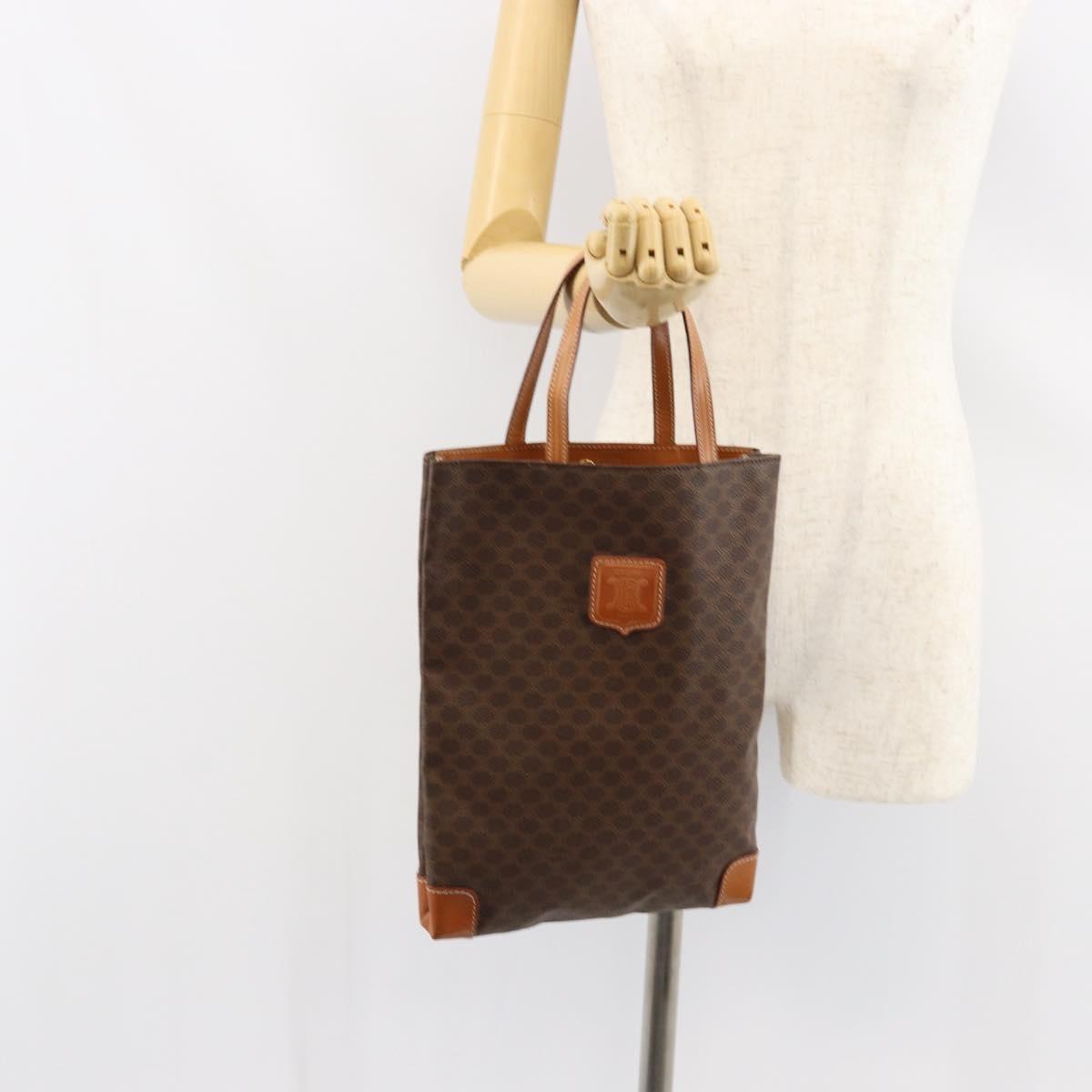 CELINE Macadam Canvas Tote Bag PVC Leather Brown Gold Auth 148902