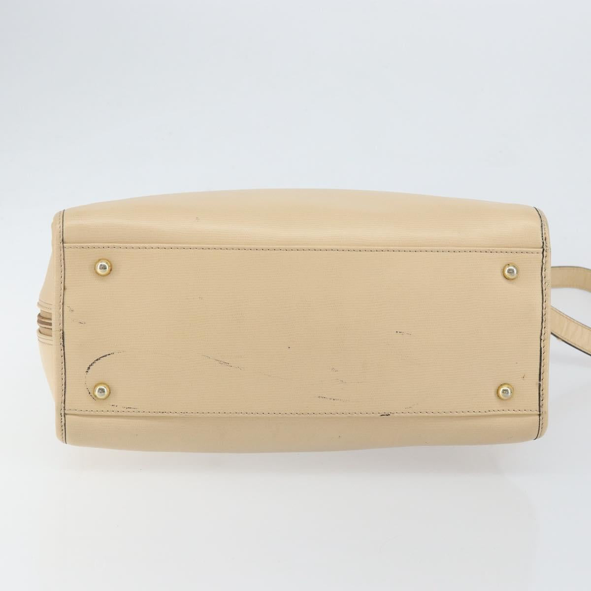 CELINE Circle Hand Bag Leather 2way Beige Gold Auth 148905