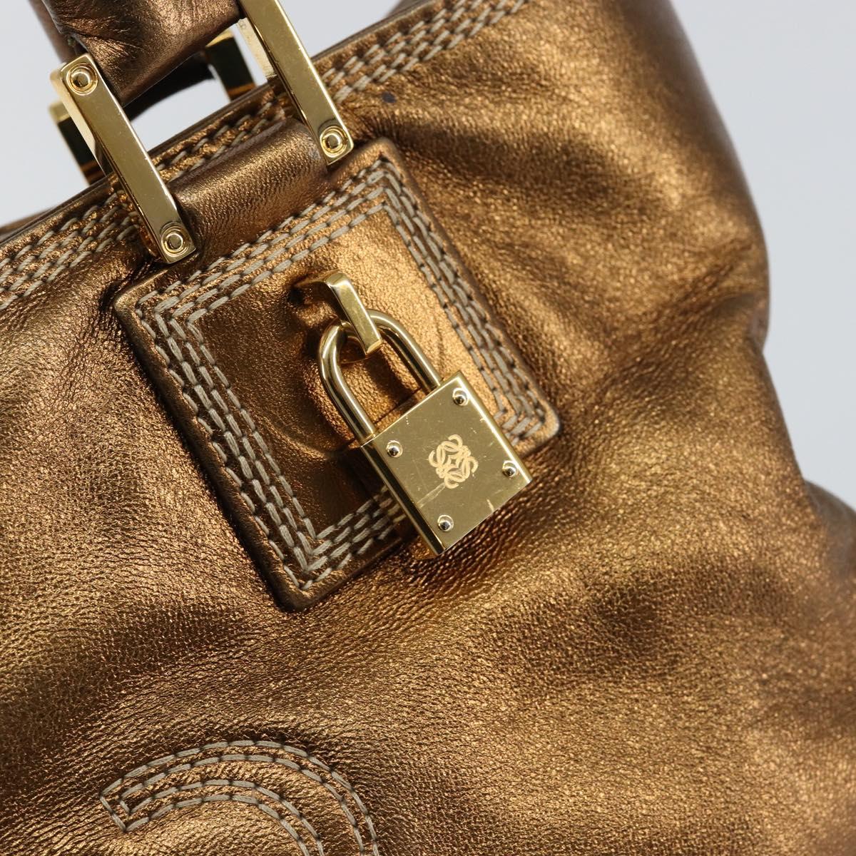 LOEWE Anagram Justa Hand Bag Leather Bronze Gold Auth 148910