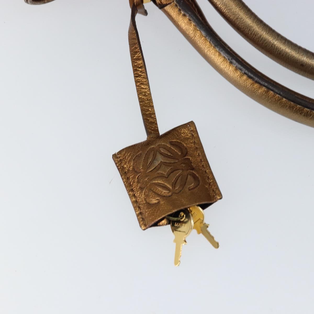 LOEWE Anagram Justa Hand Bag Leather Bronze Gold Auth 148910