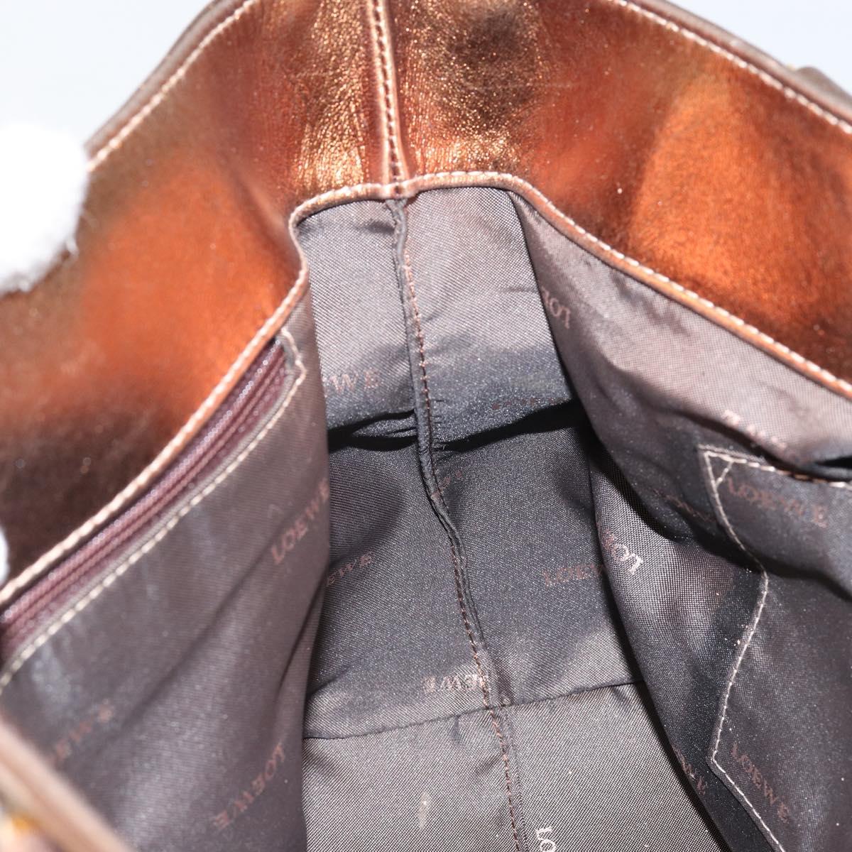 LOEWE Anagram Justa Hand Bag Leather Bronze Gold Auth 148910