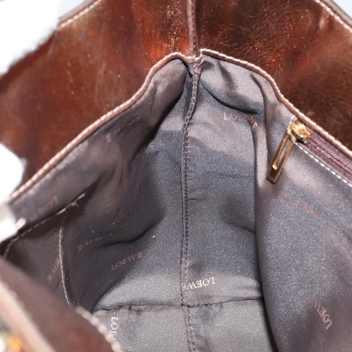 LOEWE Anagram Justa Hand Bag Leather Bronze Gold Auth 148910