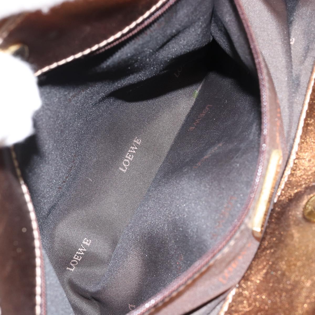 LOEWE Anagram Justa Hand Bag Leather Bronze Gold Auth 148910