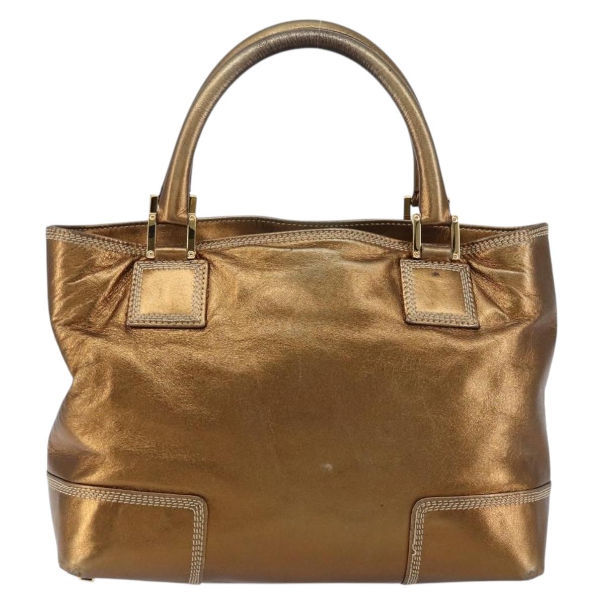 LOEWE Anagram Justa Hand Bag Leather Bronze Gold Auth 148910