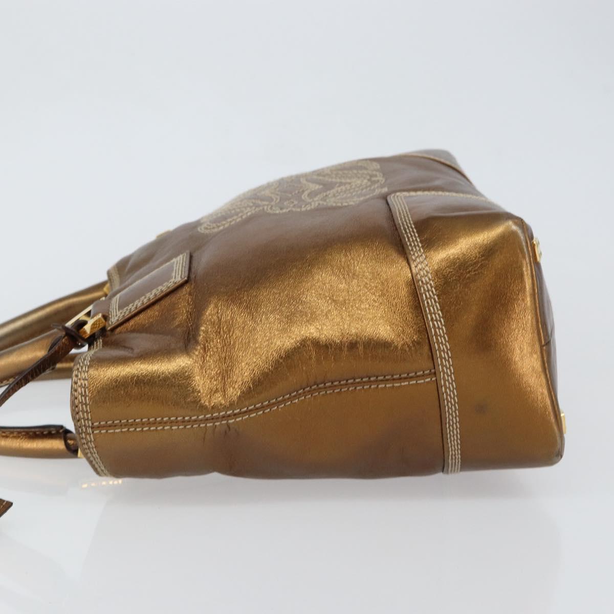 LOEWE Anagram Justa Hand Bag Leather Bronze Gold Auth 148910