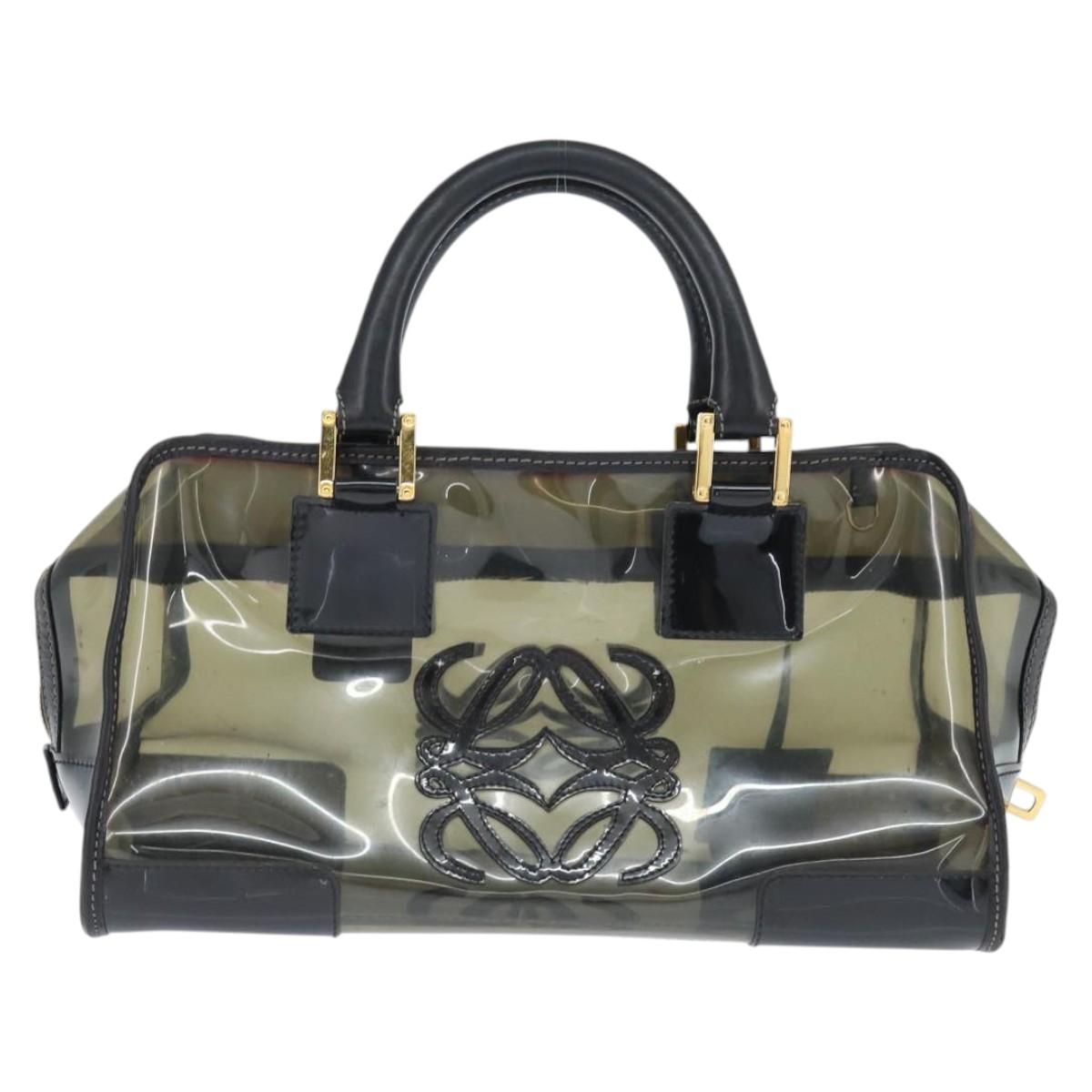 LOEWE Anagram Americana 28 Hand Bag Vinyl Black Auth 148911