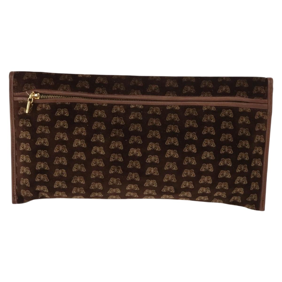 BOTTEGA VENETA Clutch Bag Suede Brown Gold Auth 148912