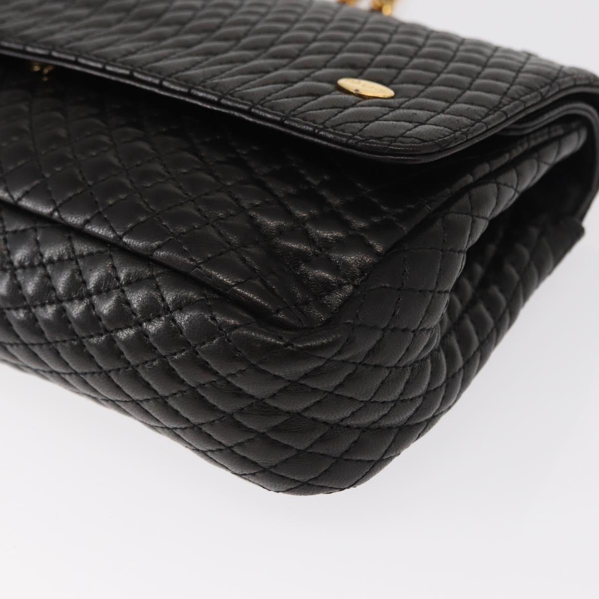 BALLY Chain Shoulder Bag Leather Black Gold Auth 148916