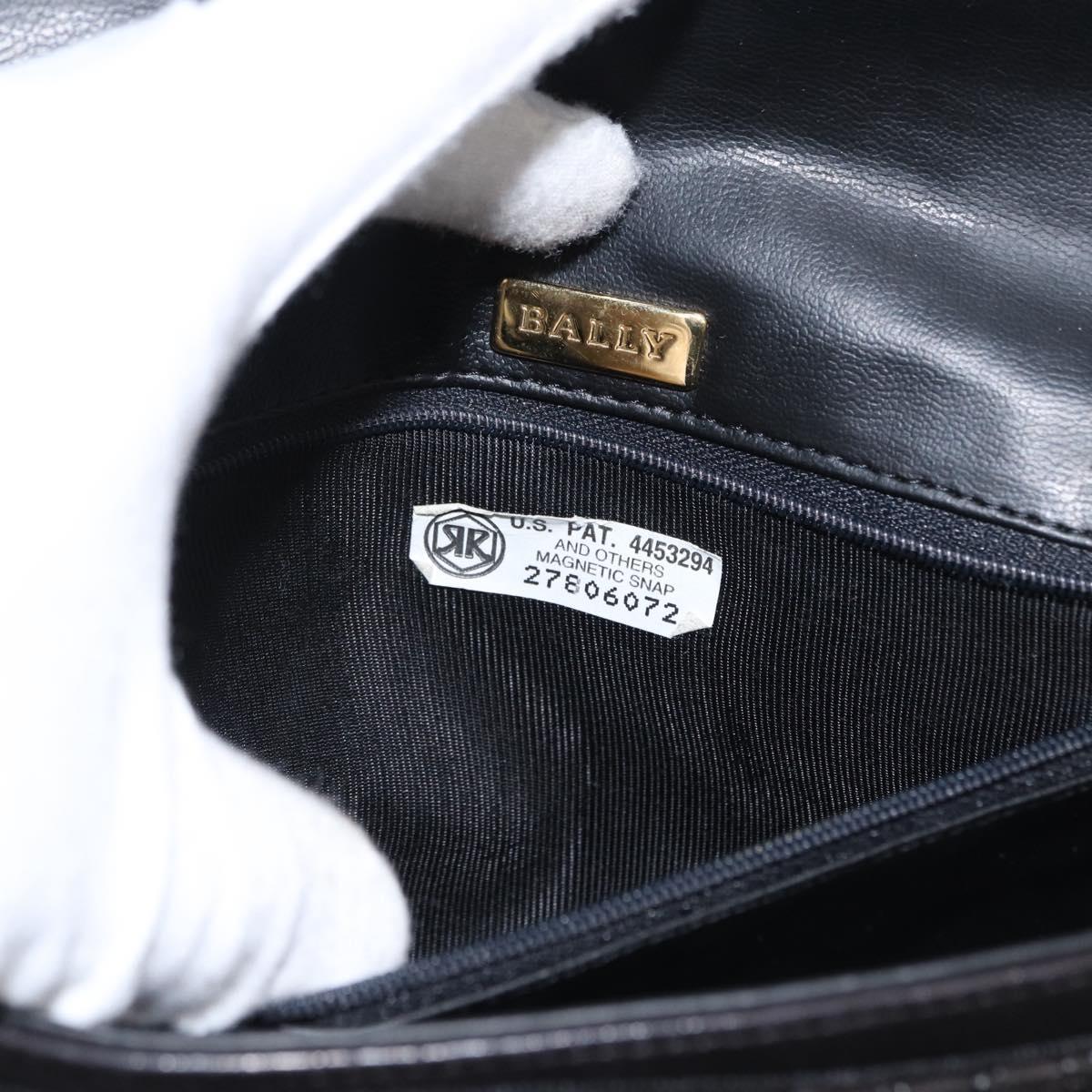 BALLY Chain Shoulder Bag Leather Black Gold Auth 148916