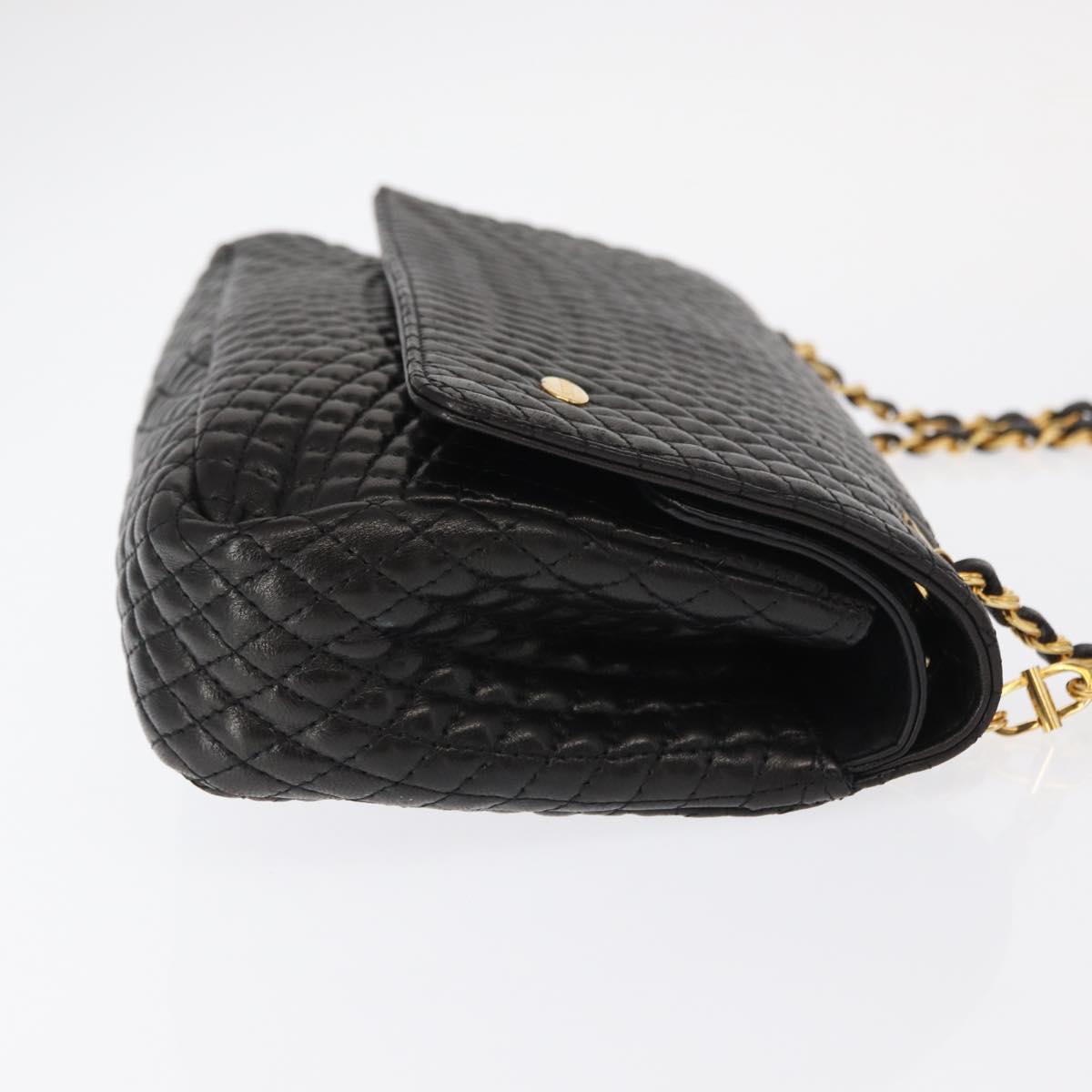 BALLY Chain Shoulder Bag Leather Black Gold Auth 148916