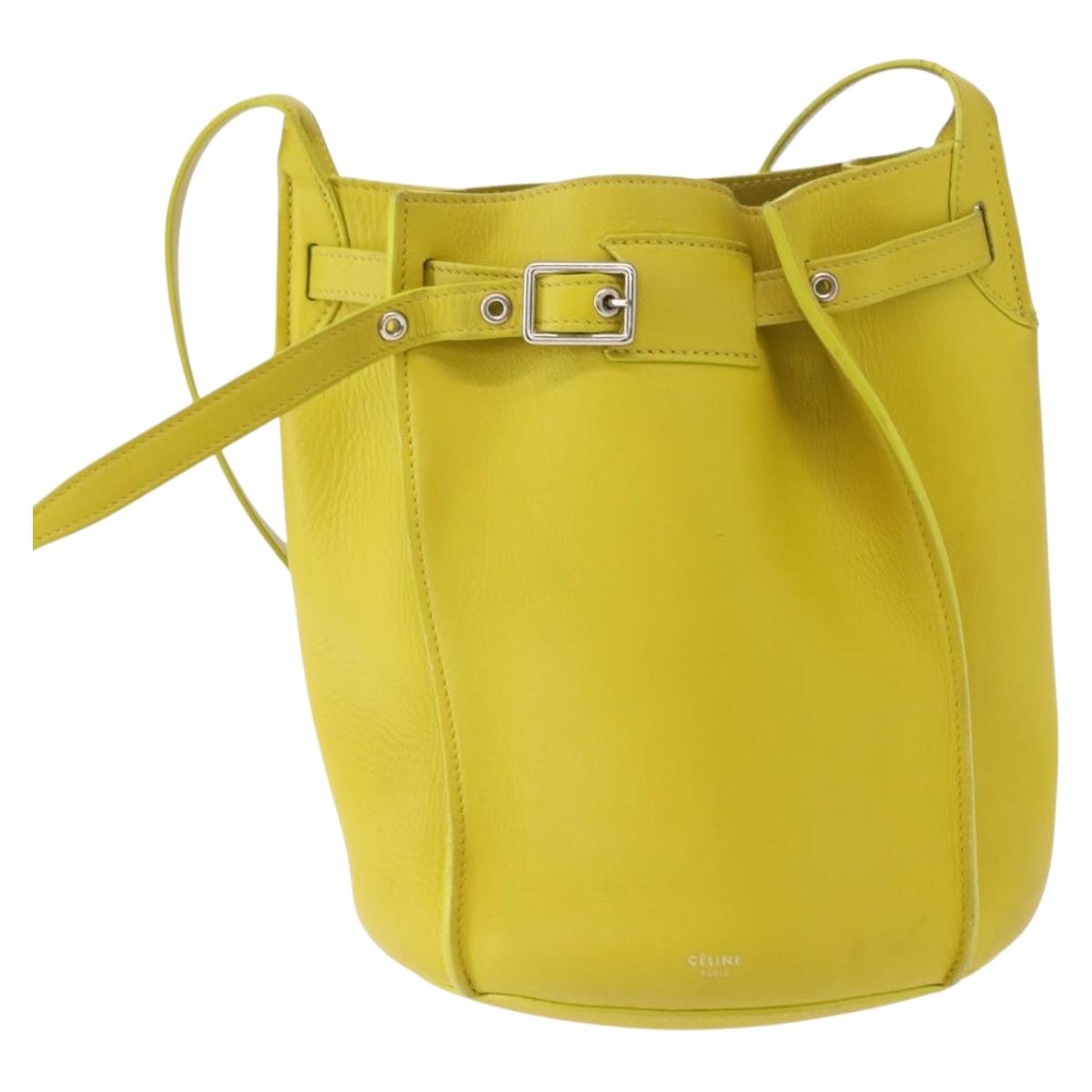 CELINE Big bag Bucket Shoulder Bag Leather Yellow Silver Auth 148918