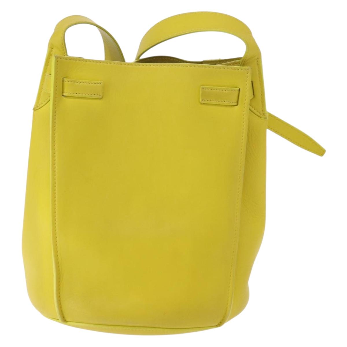 CELINE Big bag Bucket Shoulder Bag Leather Yellow Silver Auth 148918