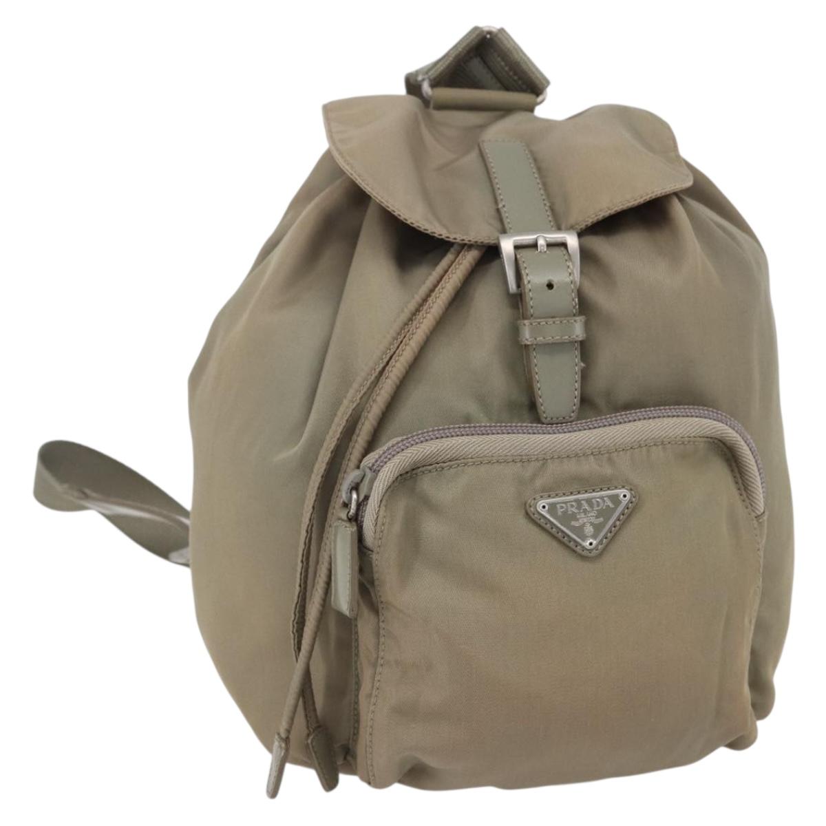 PRADA Backpack Nylon Beige Silver Auth 148934