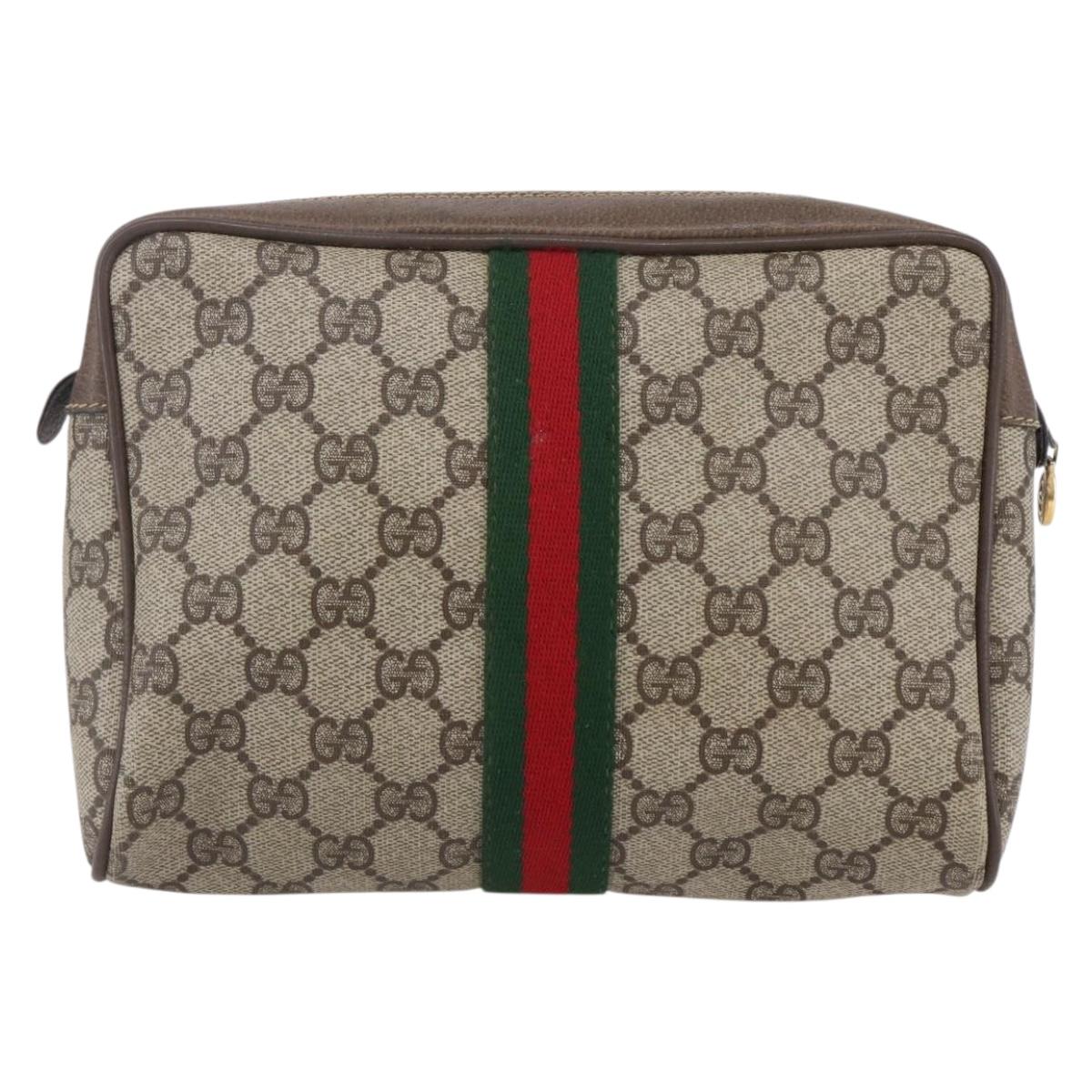 GUCCI GG Supreme Web Sherry Line Clutch Bag PVC Beige Gold 22 01 012 Auth 148937