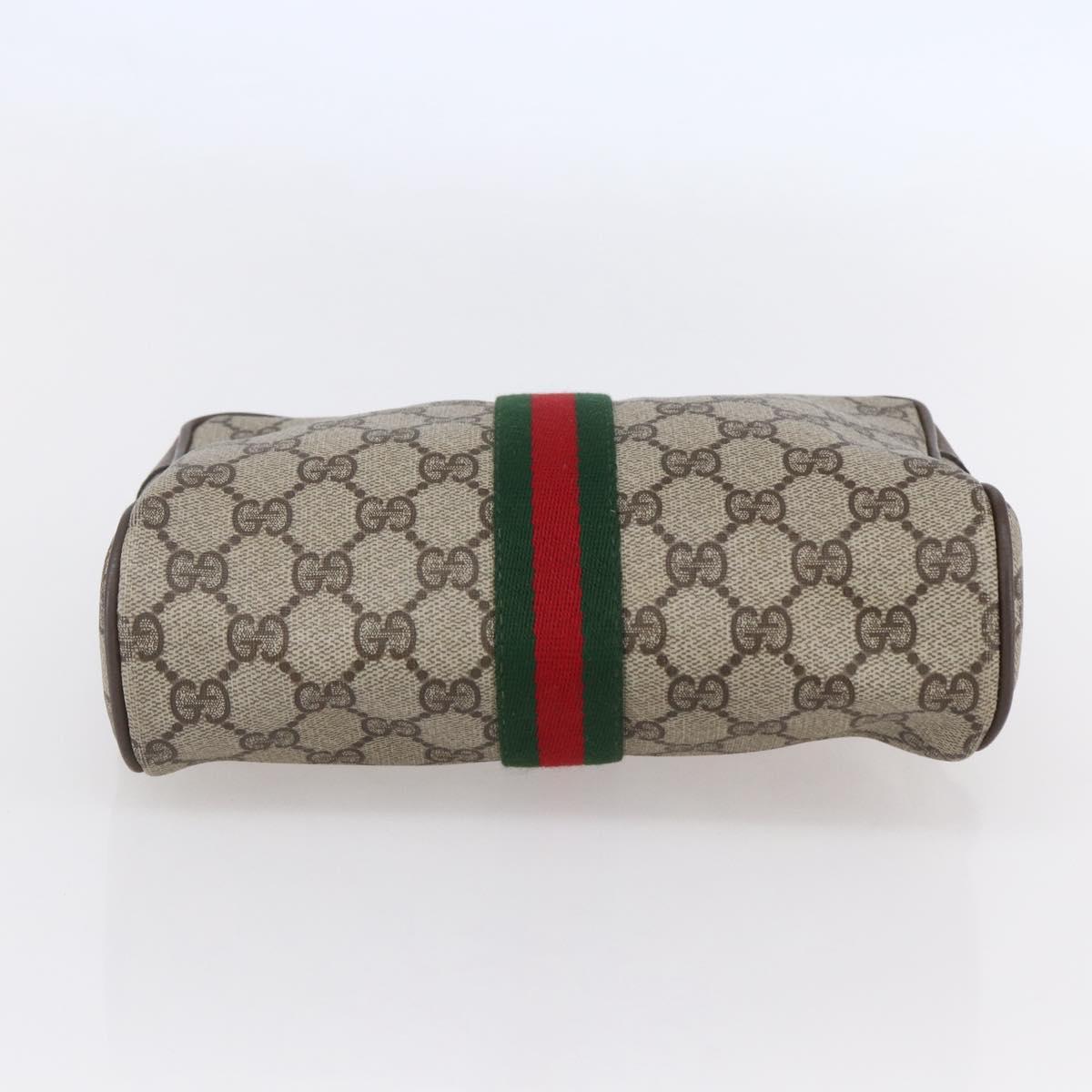 GUCCI GG Supreme Web Sherry Line Clutch Bag PVC Beige Gold 22 01 012 Auth 148937