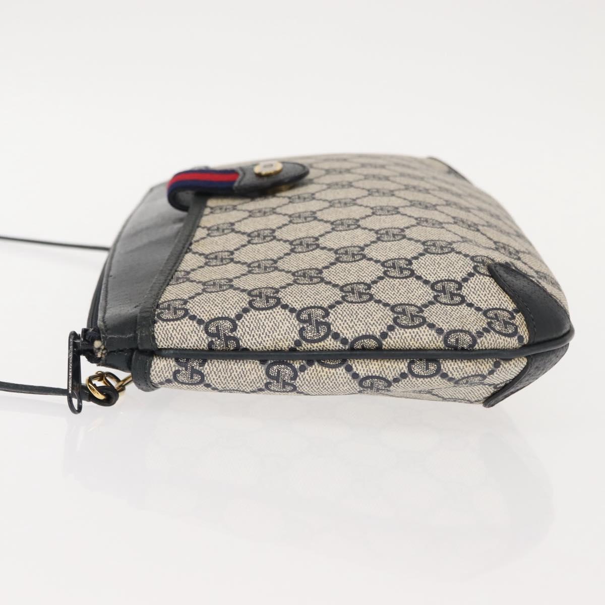 GUCCI GG Supreme Sherry Line Shoulder Bag PVC Navy Gold 39 02 026 Auth 148943