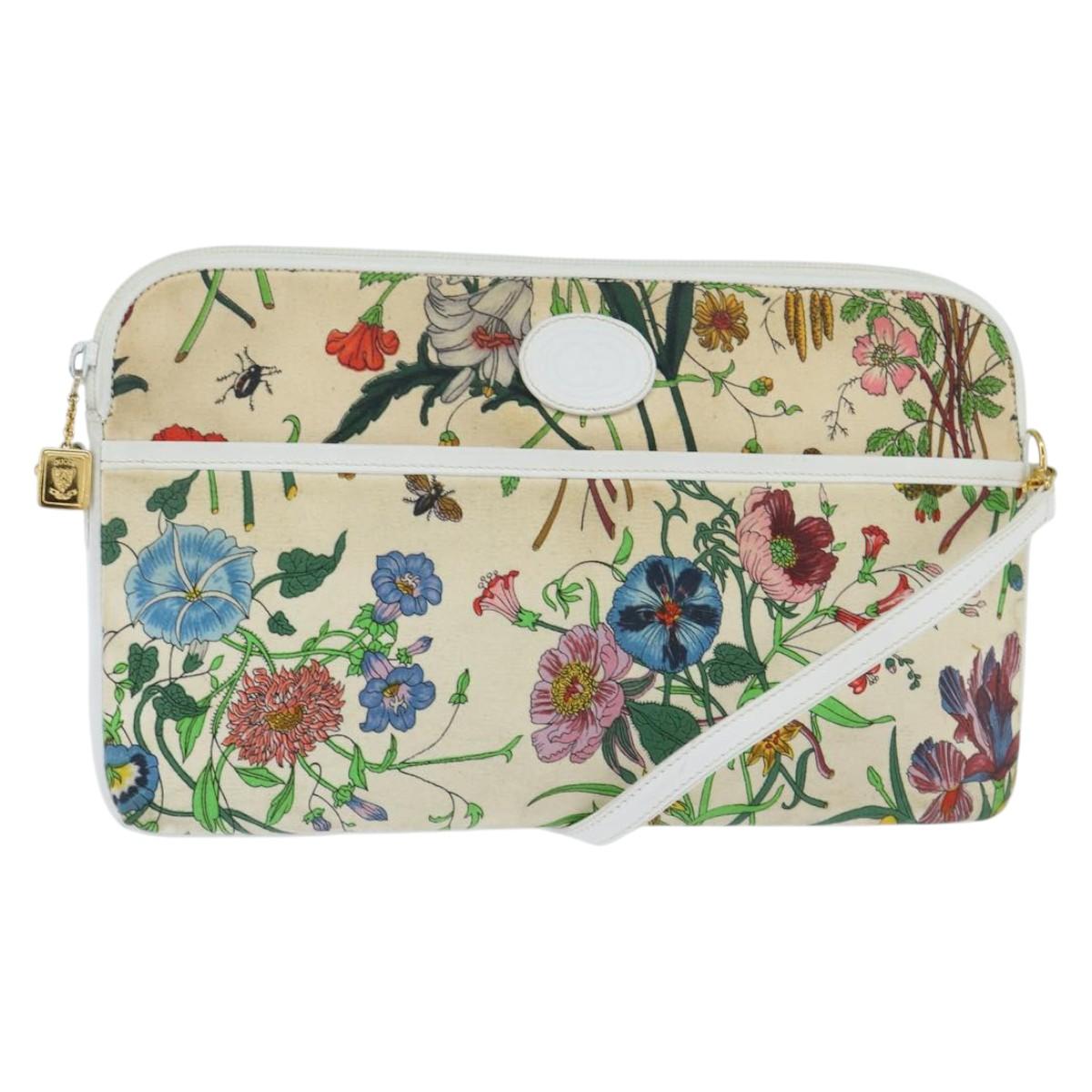 GUCCI Flora Shoulder Bag Canvas Beige Gold 004 92 0230 Auth 148945