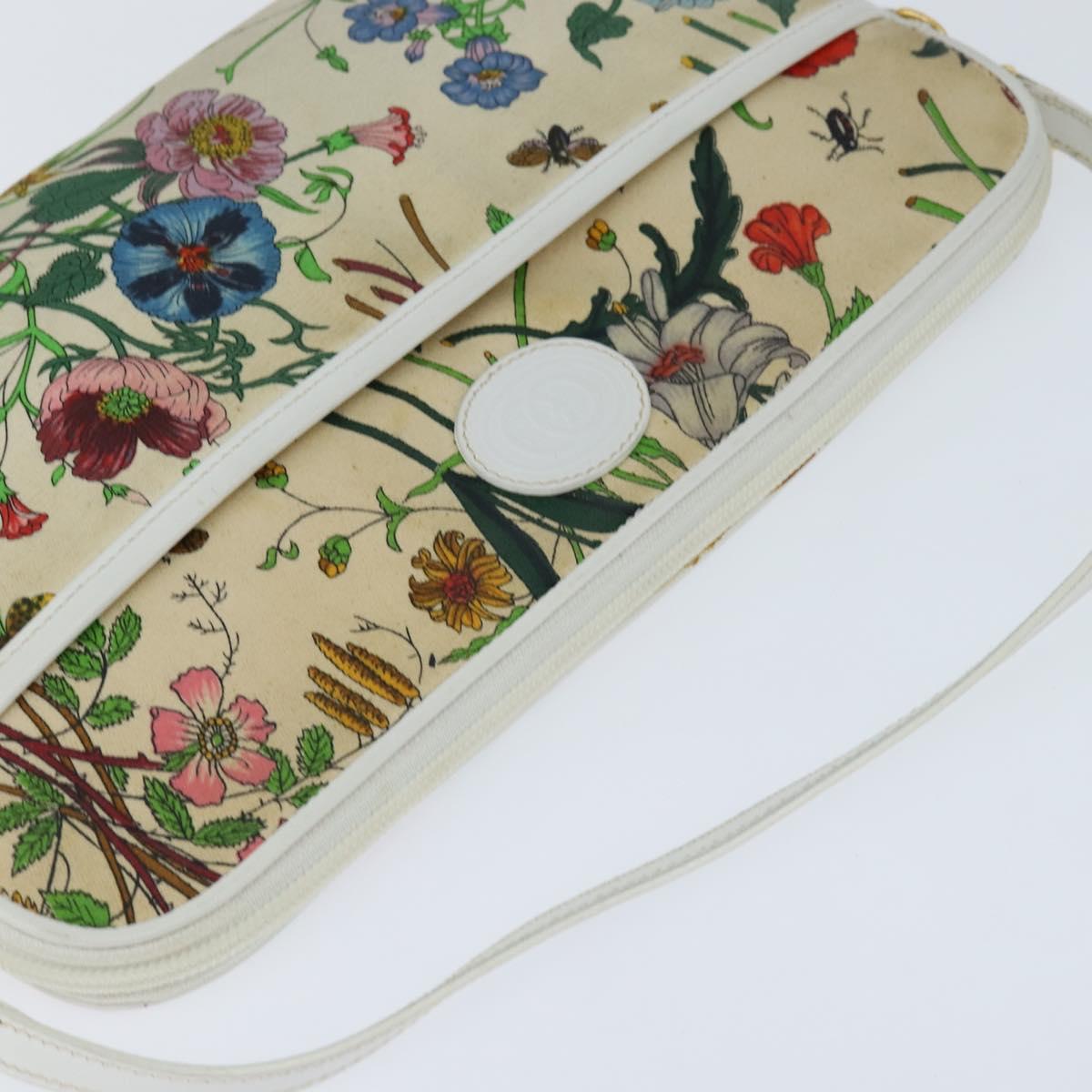 GUCCI Flora Shoulder Bag Canvas Beige Gold 004 92 0230 Auth 148945