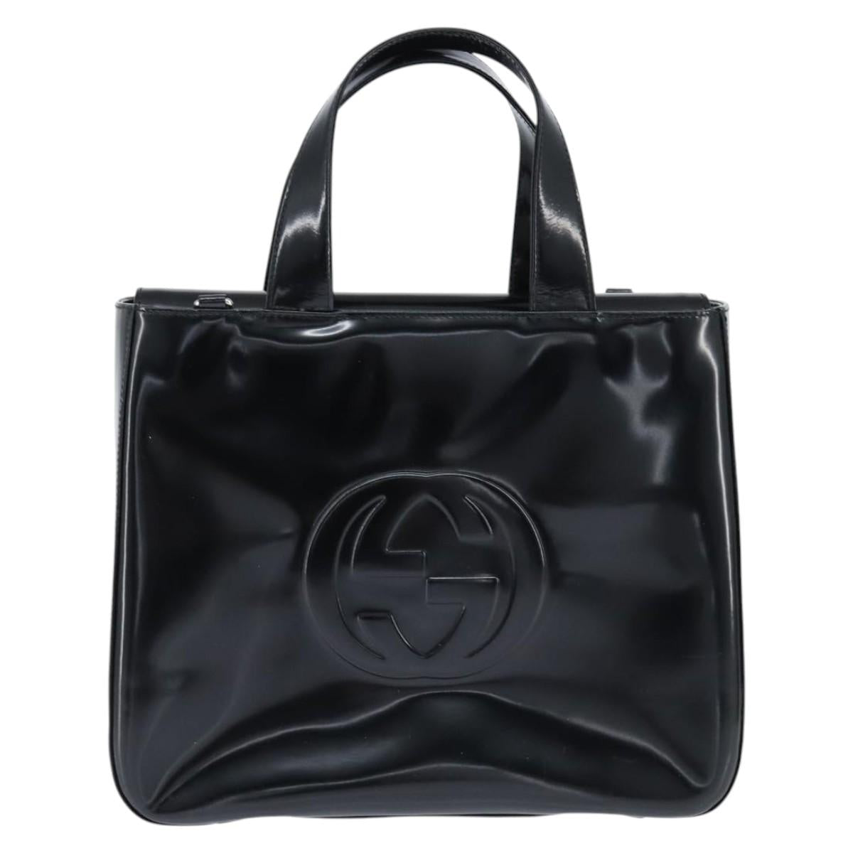 GUCCI Hand Bag Enamel Black 000 1013 0504 Auth 148949