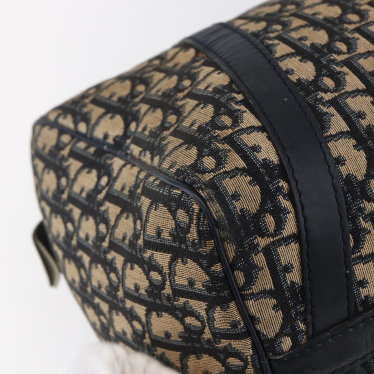 Christian Dior Trotter Canvas Boston Bag Navy Silver Auth 148951