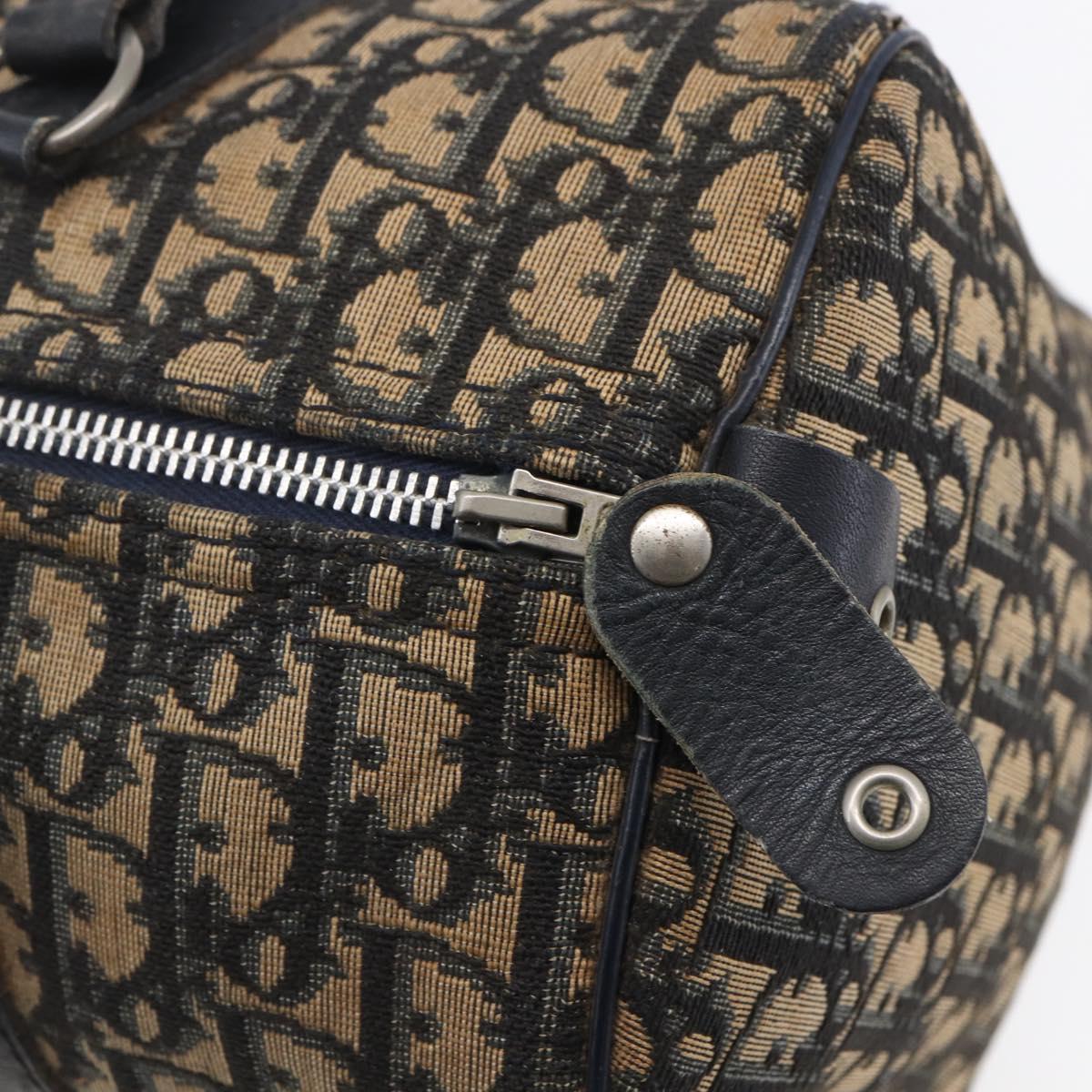Christian Dior Trotter Canvas Boston Bag Navy Silver Auth 148951