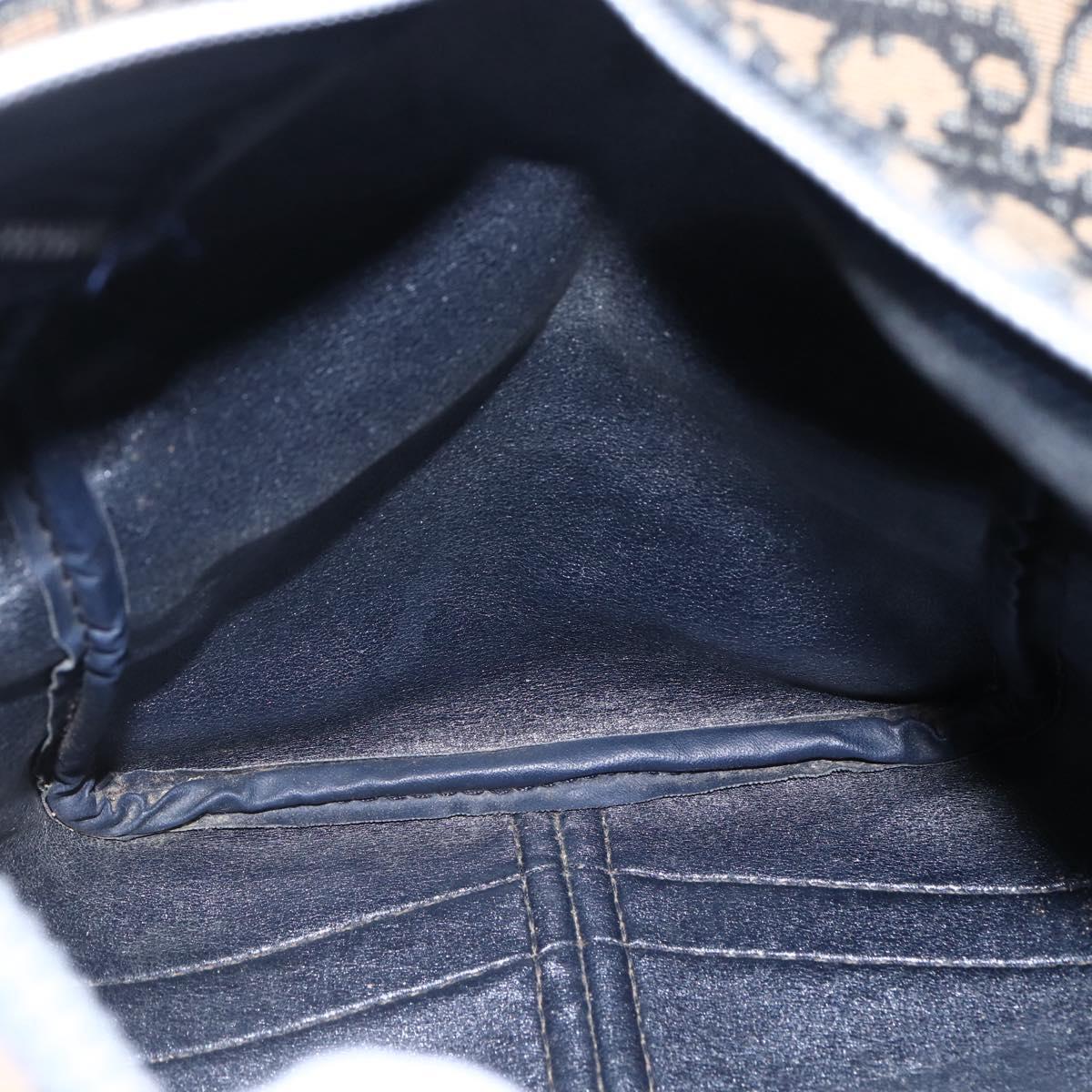 Christian Dior Trotter Canvas Boston Bag Navy Silver Auth 148951