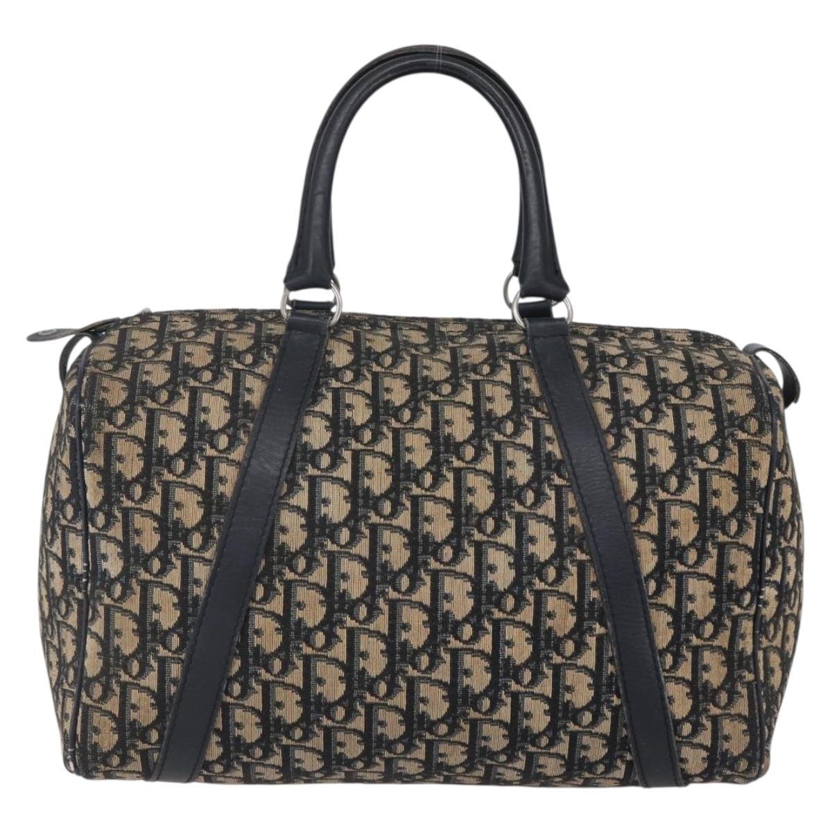 Christian Dior Trotter Canvas Boston Bag Navy Silver Auth 148951