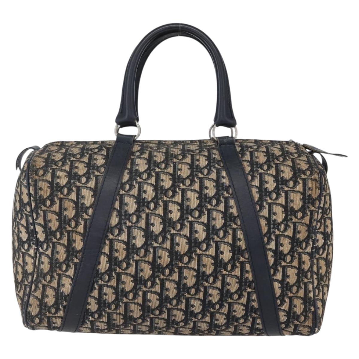 Christian Dior Trotter Canvas Boston Bag Navy Silver Auth 148951