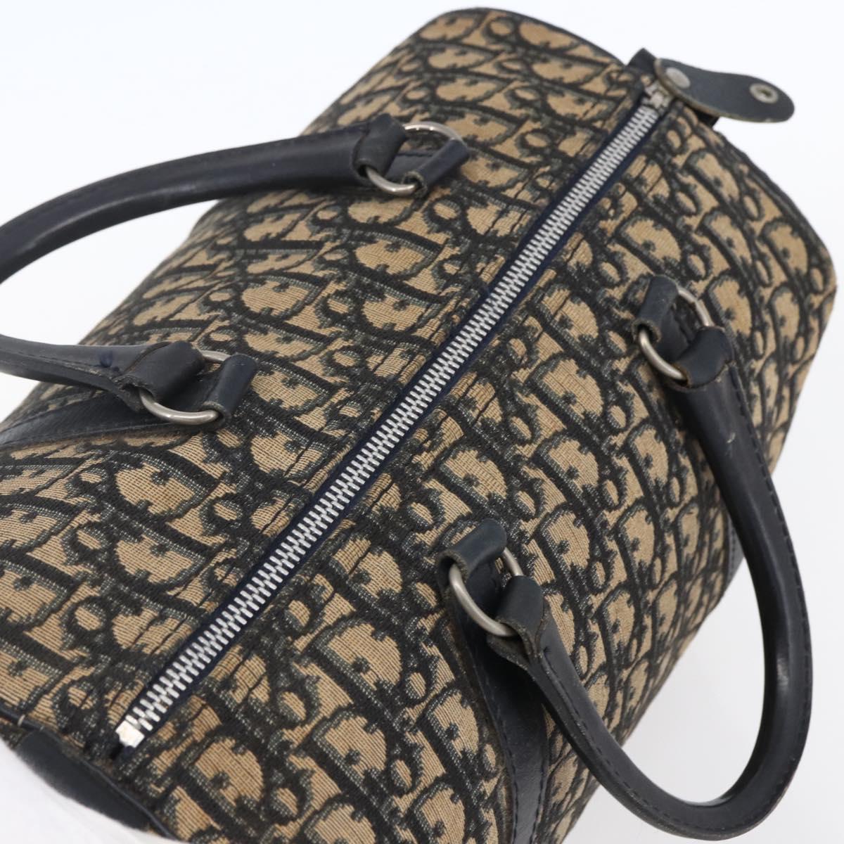 Christian Dior Trotter Canvas Boston Bag Navy Silver Auth 148951