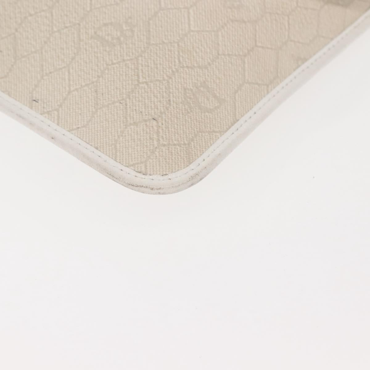 Christian Dior Honeycomb Canvas Clutch Bag PVC Leather White Gold Auth 148952
