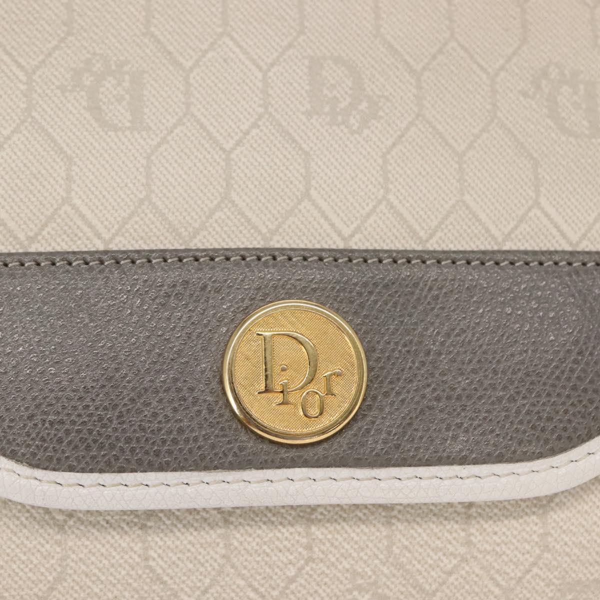 Christian Dior Honeycomb Canvas Clutch Bag PVC Leather White Gold Auth 148952