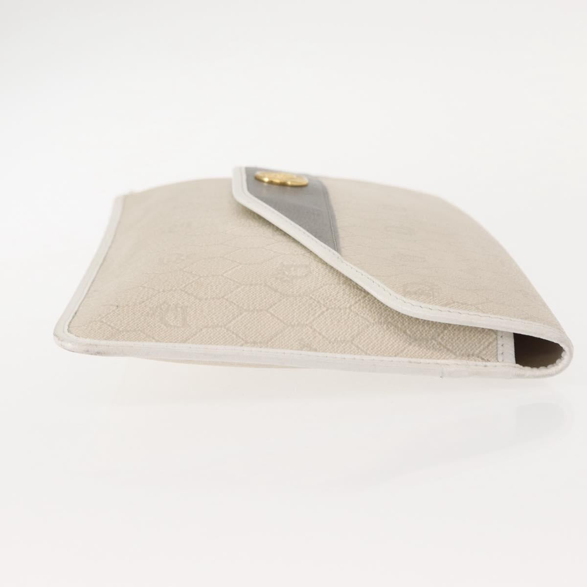 Christian Dior Honeycomb Canvas Clutch Bag PVC Leather White Gold Auth 148952