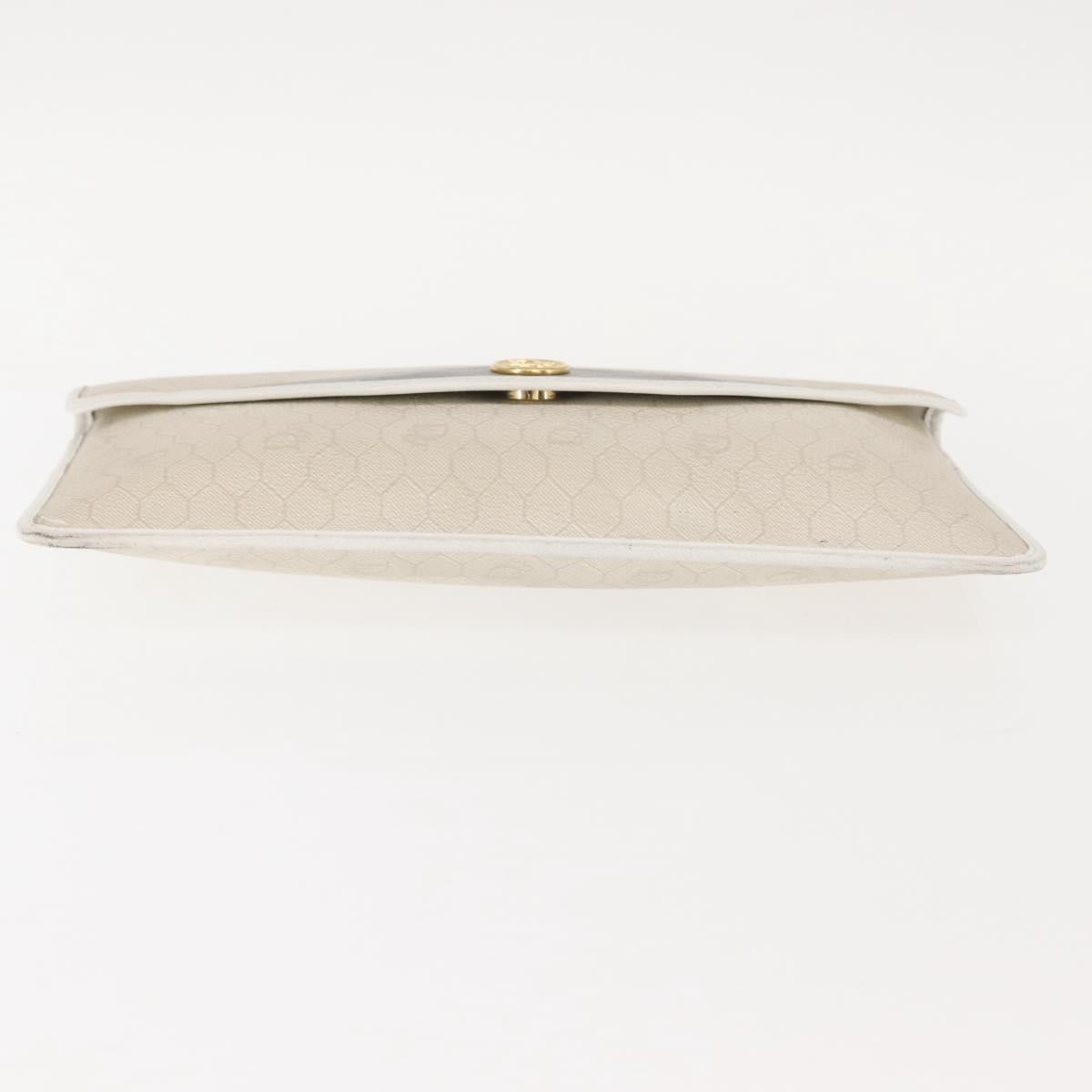 Christian Dior Honeycomb Canvas Clutch Bag PVC Leather White Gold Auth 148952