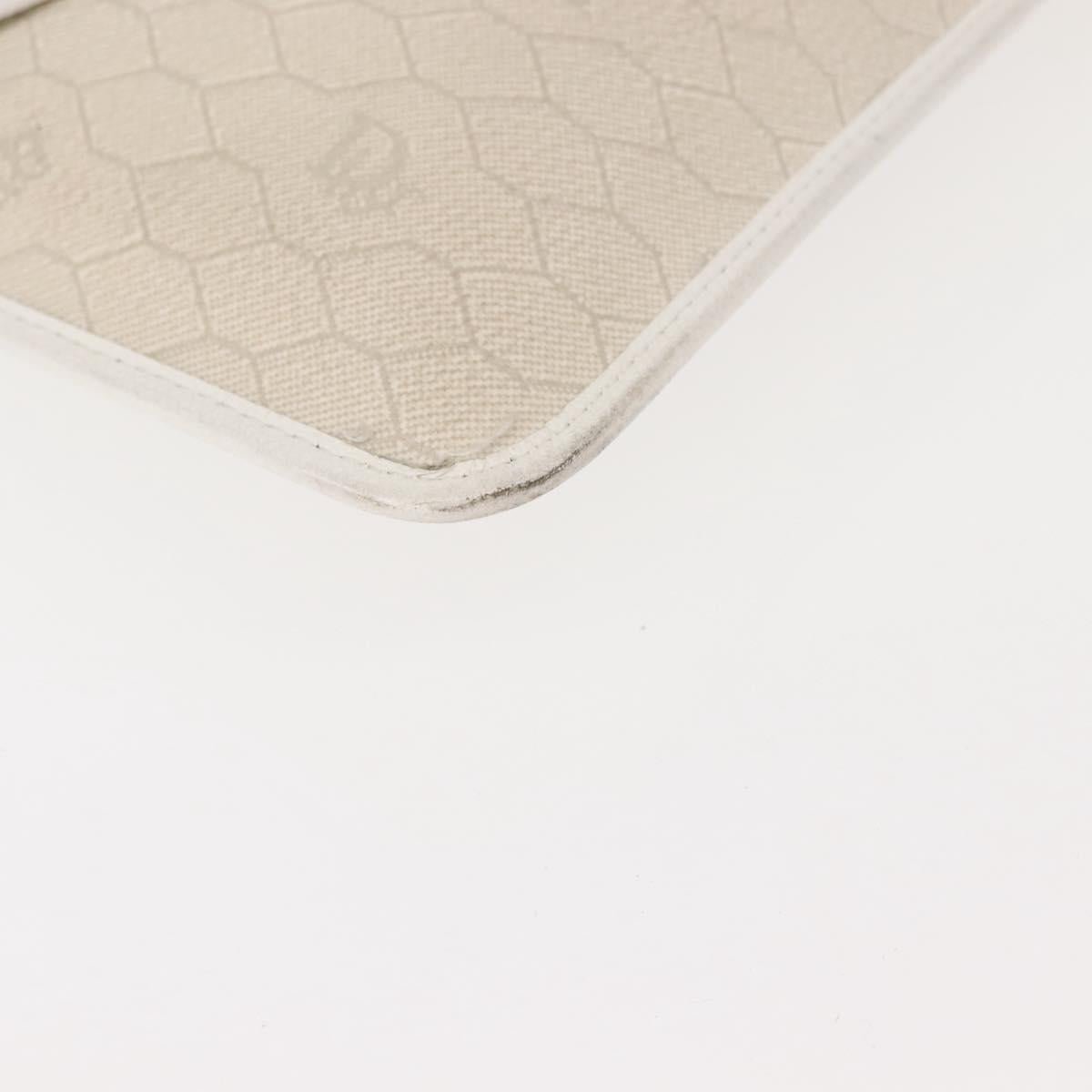 Christian Dior Honeycomb Canvas Clutch Bag PVC Leather White Gold Auth 148952
