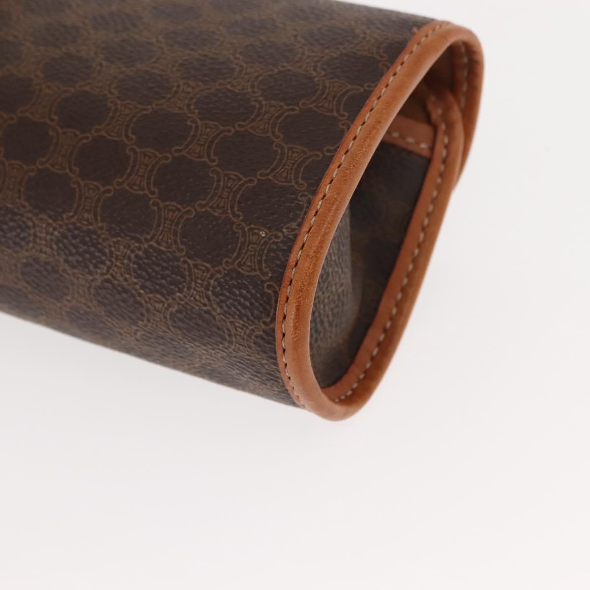 CELINE Macadam Canvas Pouch PVC Leather Brown Auth 148953